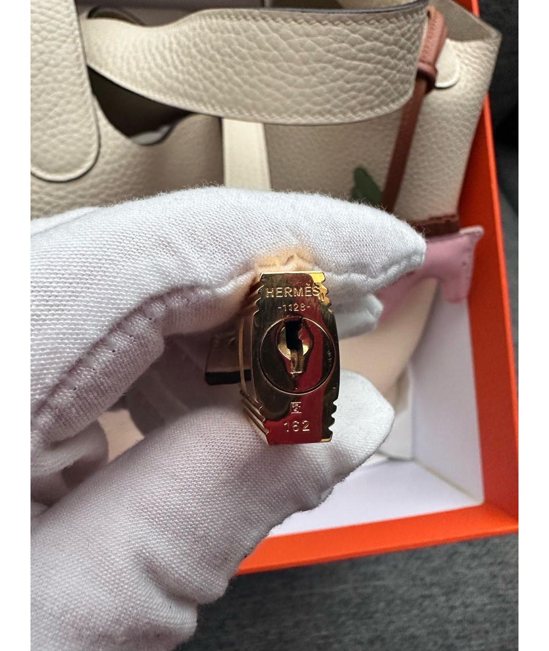 HERMES Бежевая кожаная сумка с короткими ручками, фото 6