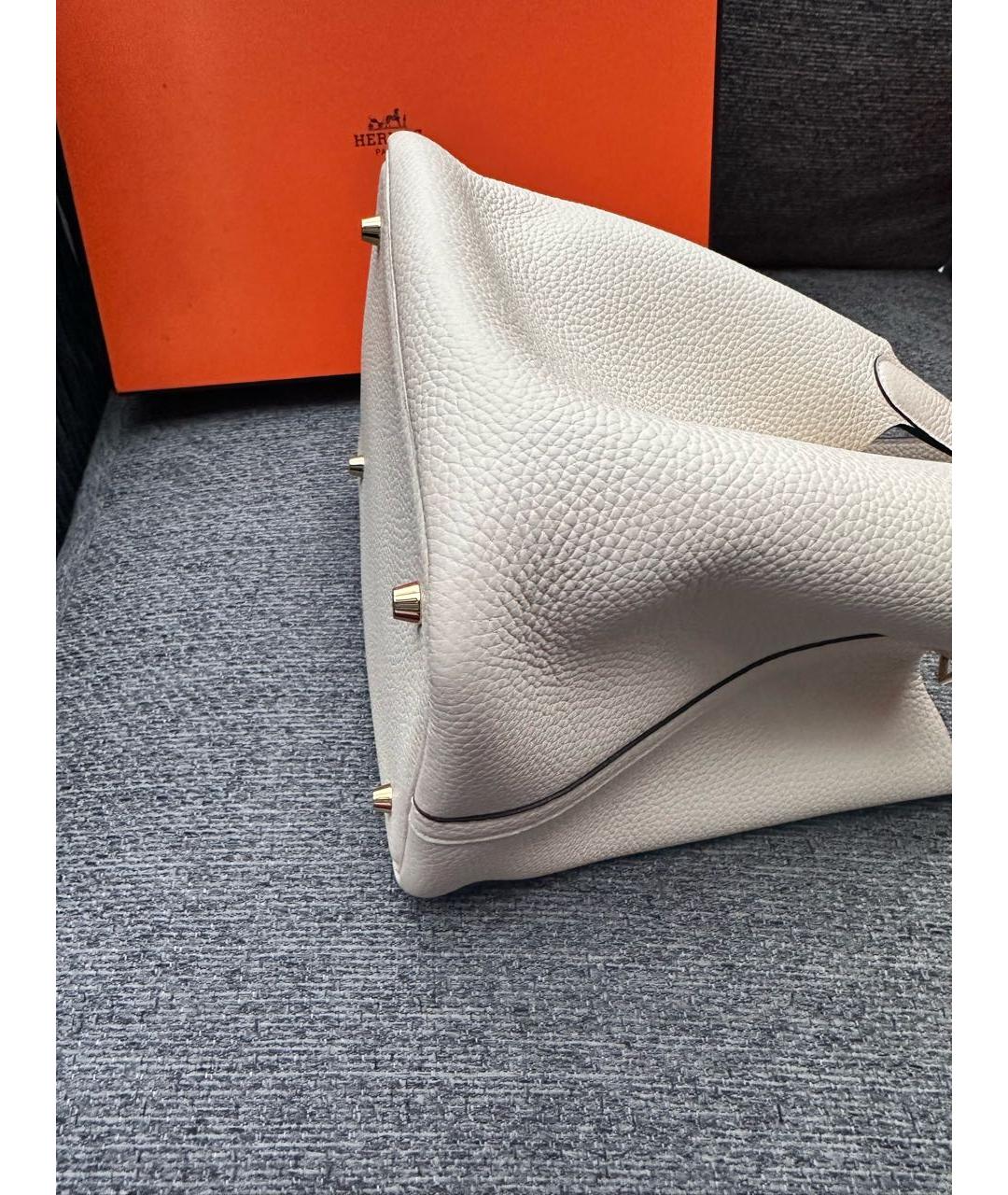 HERMES Бежевая кожаная сумка с короткими ручками, фото 7