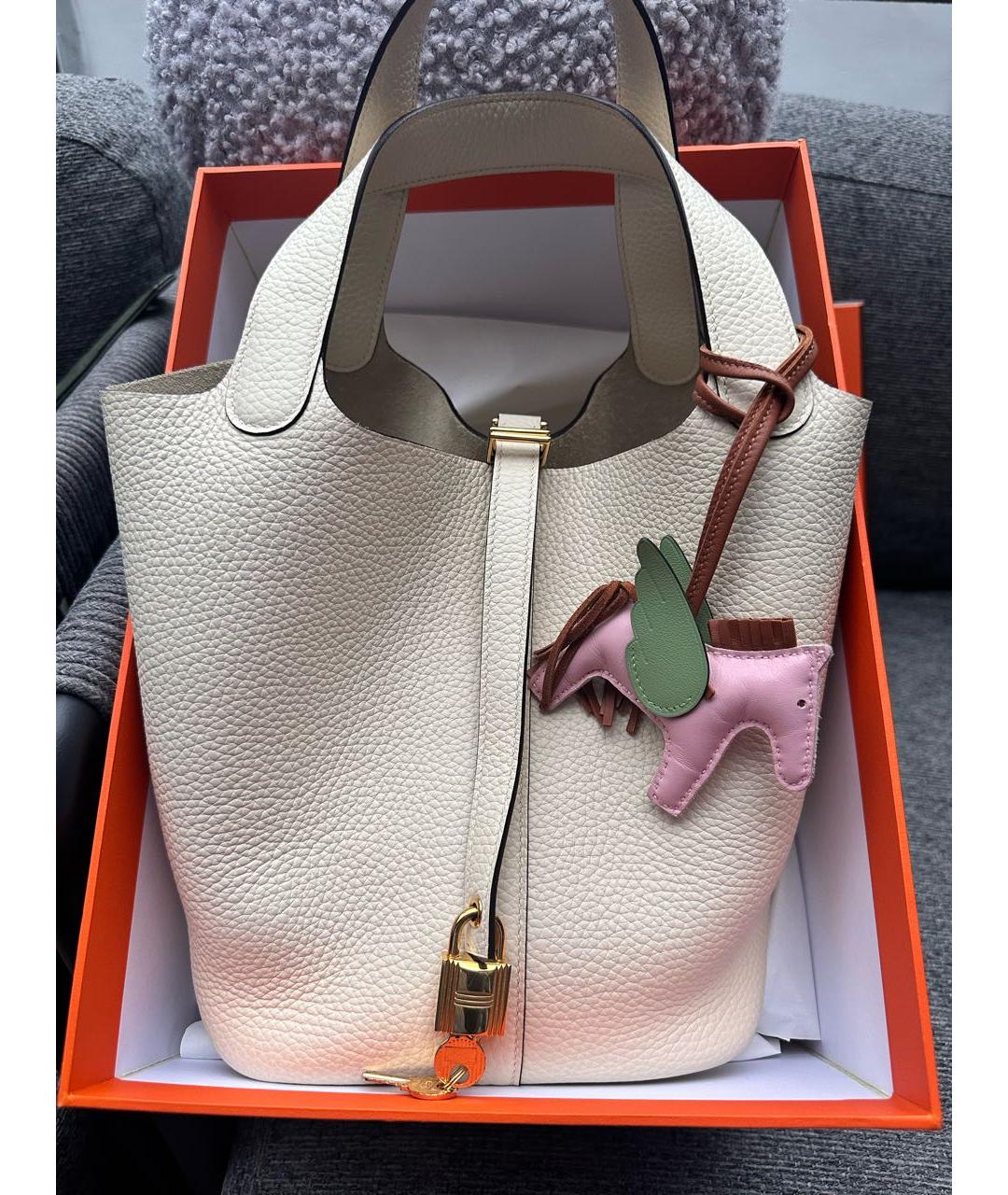 HERMES Бежевая кожаная сумка с короткими ручками, фото 9