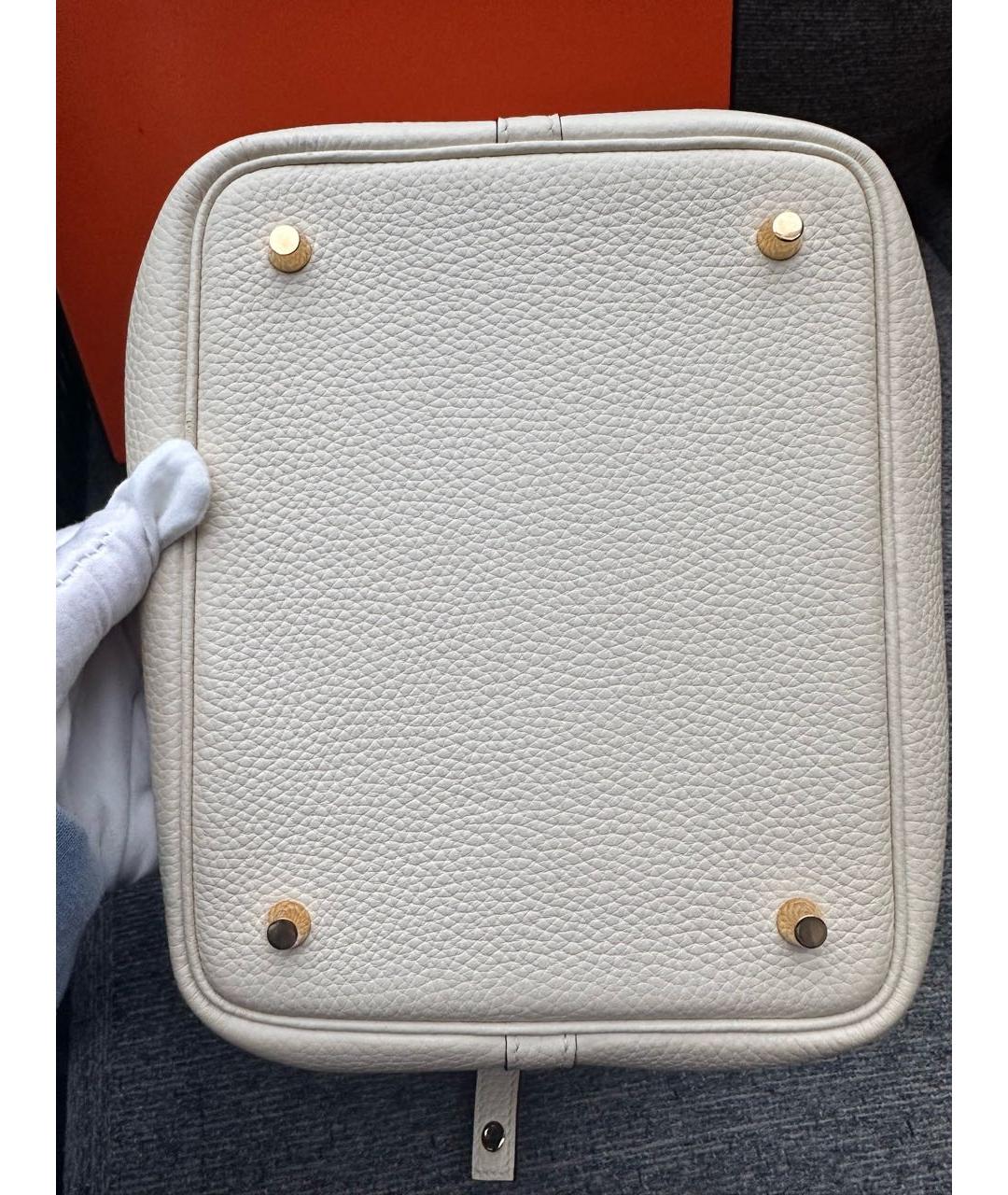 HERMES Бежевая кожаная сумка с короткими ручками, фото 3