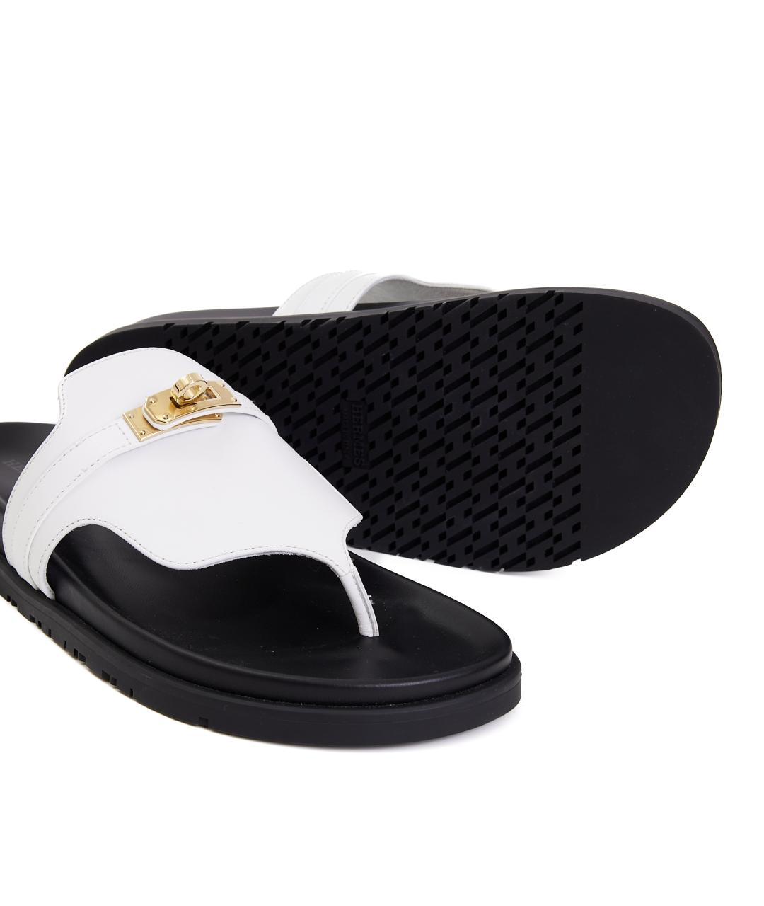 HERMES Белые кожаные шлепанцы, фото 5