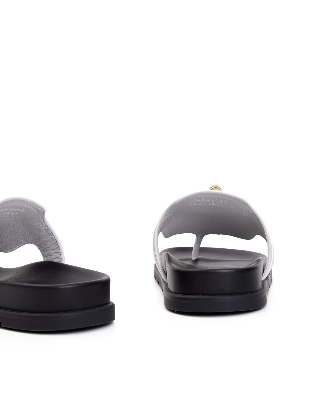 HERMES Белые кожаные шлепанцы, фото 3