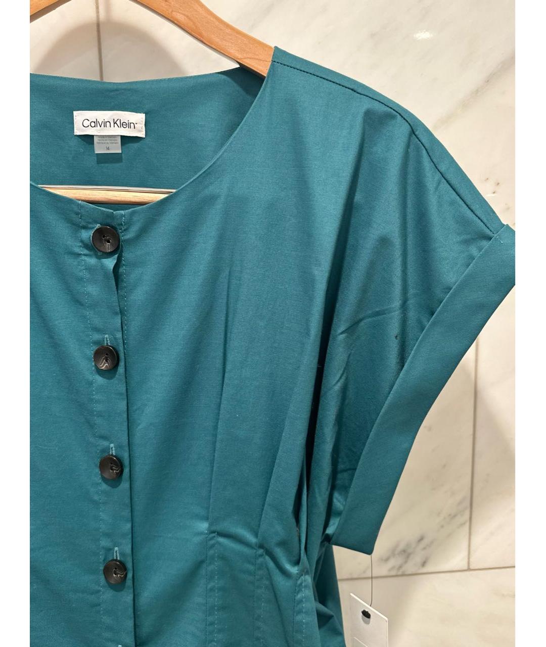 CALVIN KLEIN Бирюзовое хлопковое повседневное платье, фото 5