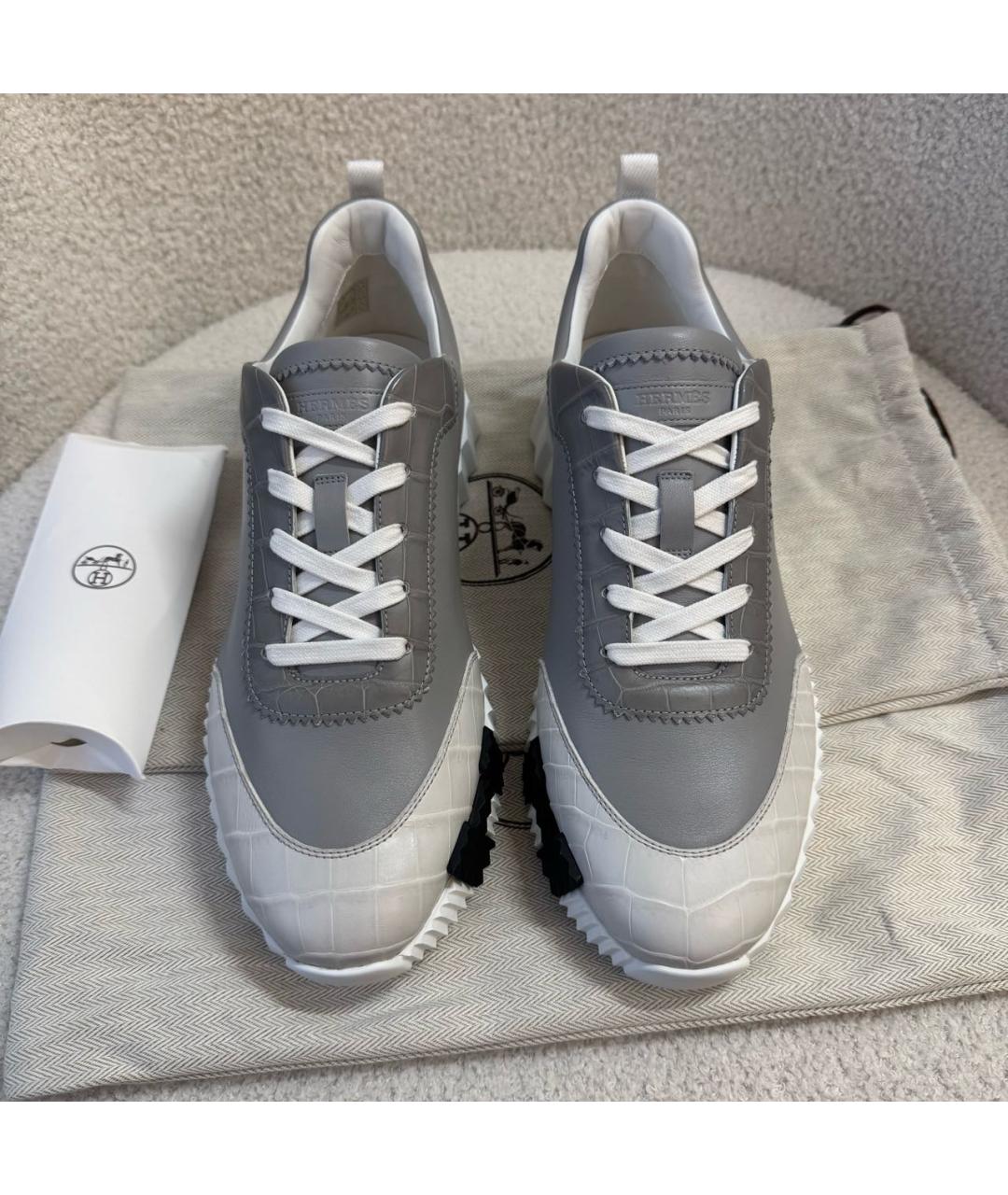 HERMES Серые низкие кроссовки / кеды из экзотической кожи, фото 3
