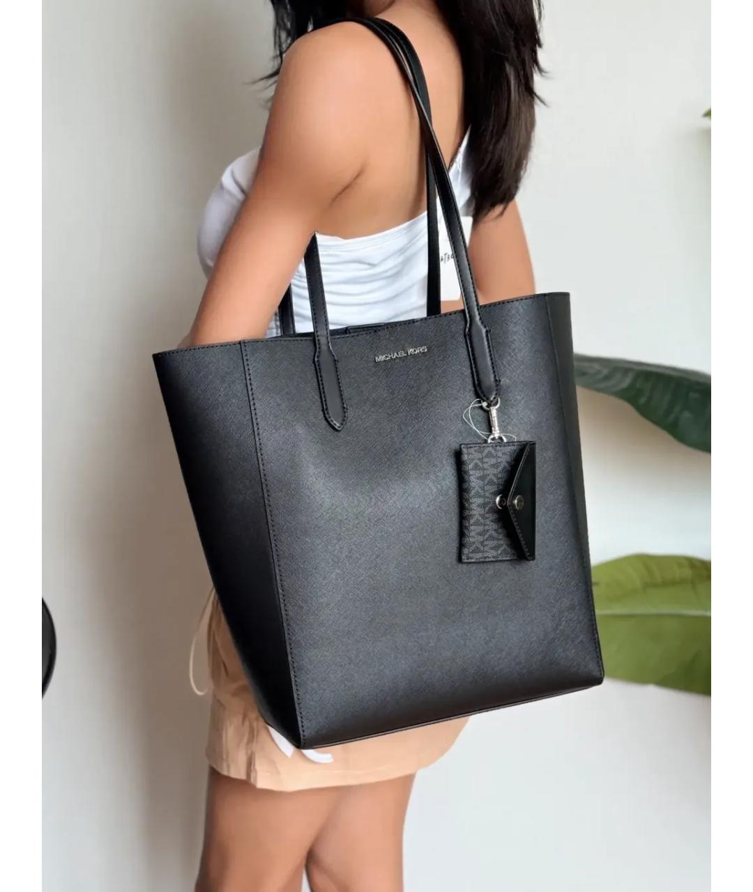 MICHAEL KORS Черная кожаная сумка тоут, фото 3