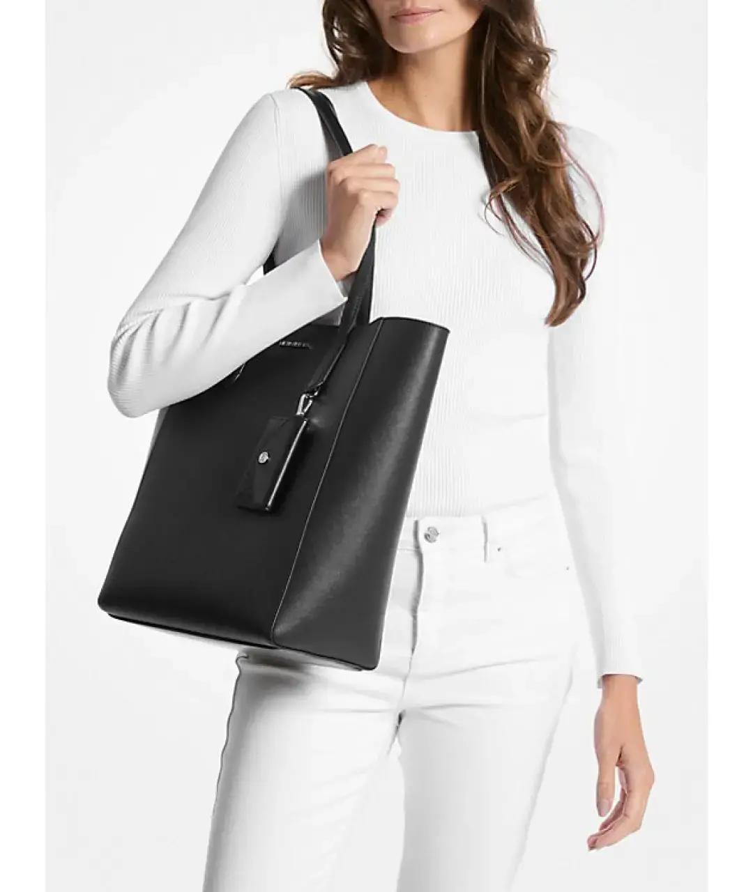 MICHAEL KORS Черная кожаная сумка тоут, фото 6