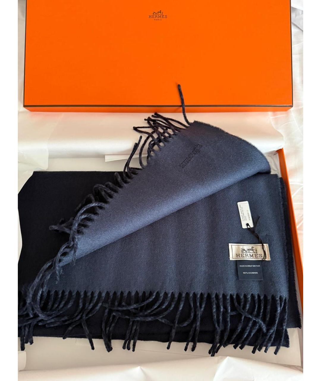 HERMES Темно-синий кашемировый шарф, фото 2