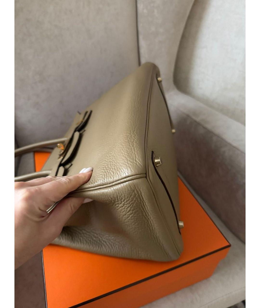 HERMES Бежевая кожаная сумка с короткими ручками, фото 5