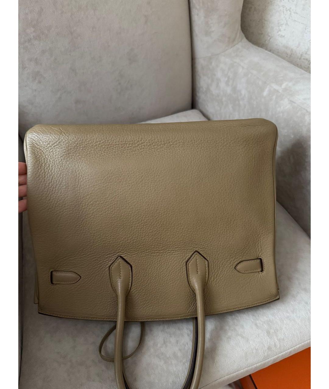 HERMES Бежевая кожаная сумка с короткими ручками, фото 3