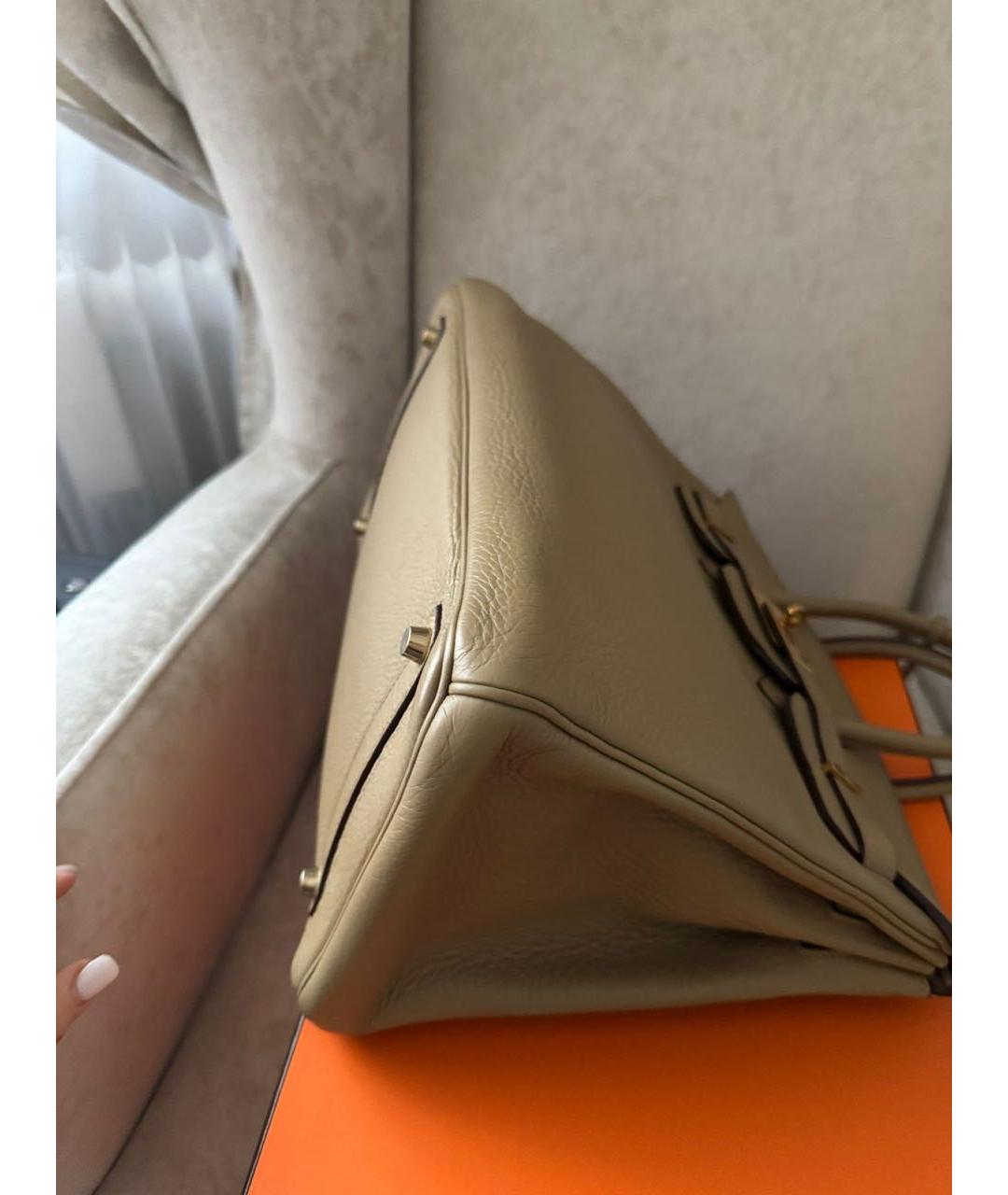 HERMES Бежевая кожаная сумка с короткими ручками, фото 6