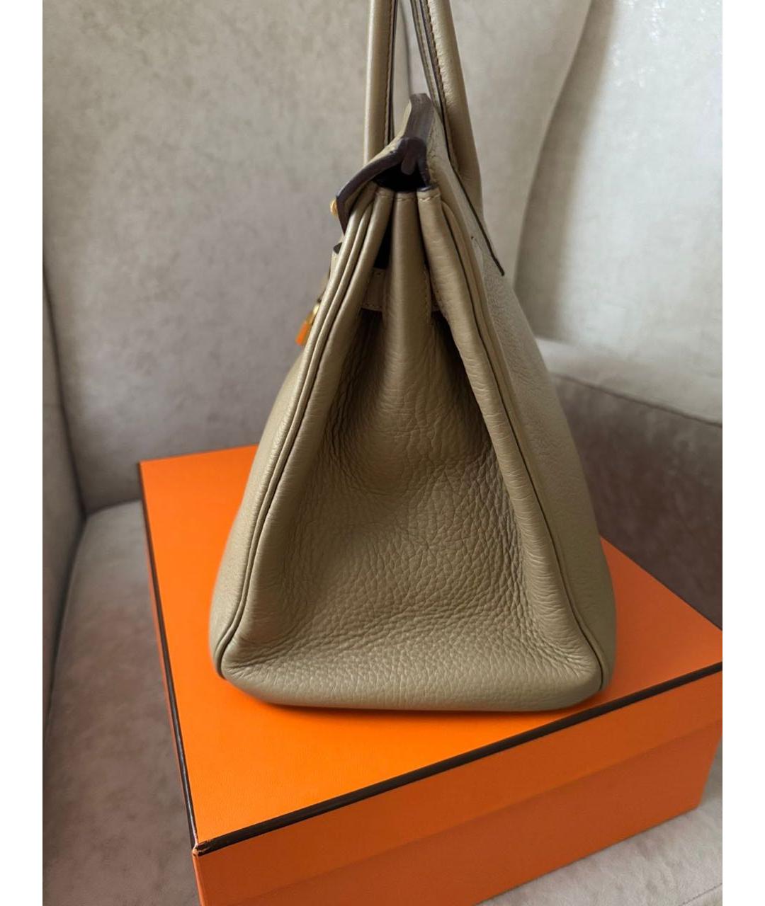 HERMES Бежевая кожаная сумка с короткими ручками, фото 2