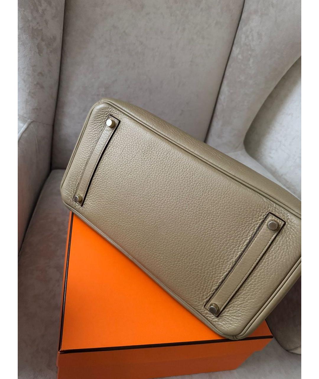 HERMES Бежевая кожаная сумка с короткими ручками, фото 7