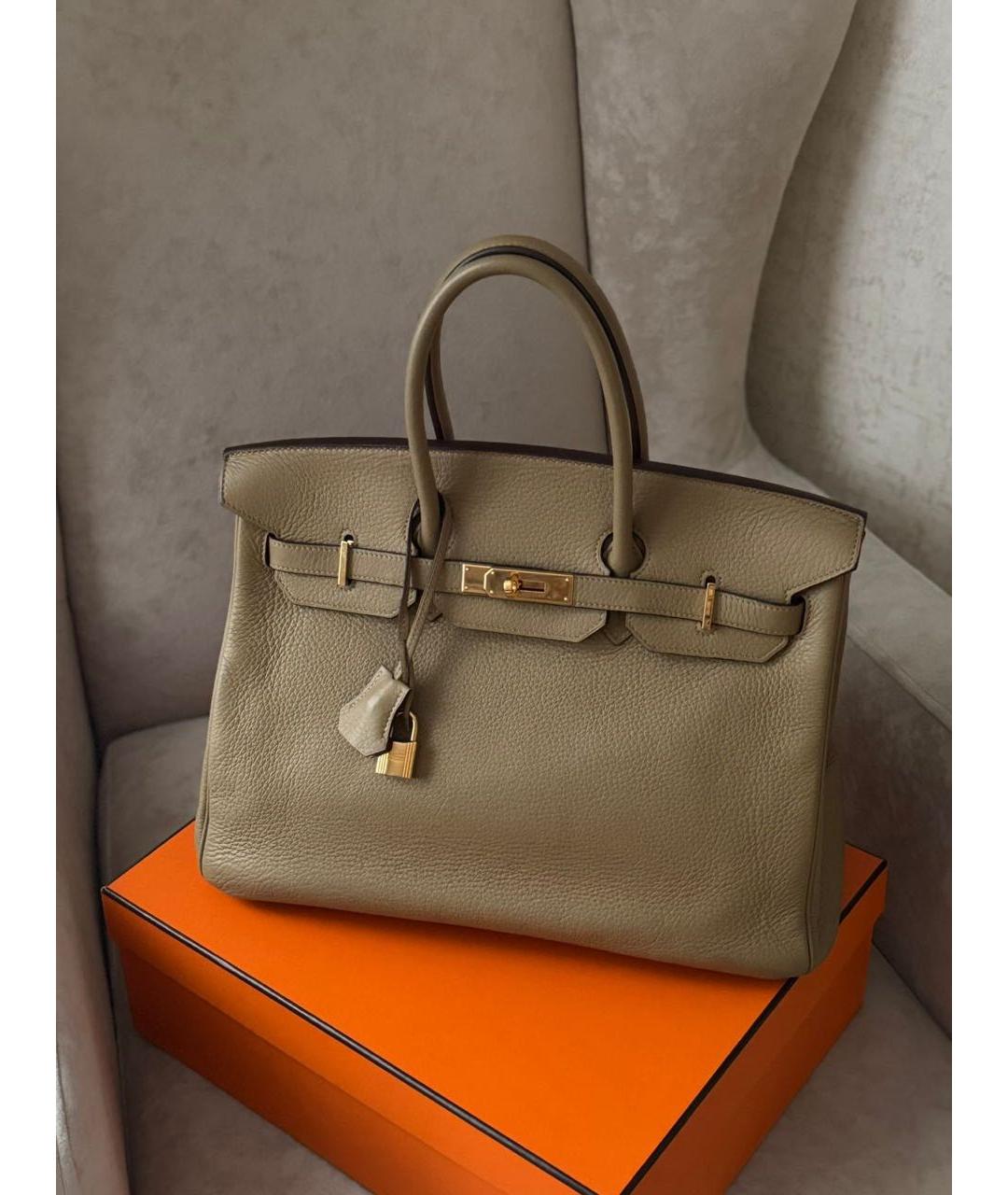 HERMES Бежевая кожаная сумка с короткими ручками, фото 9