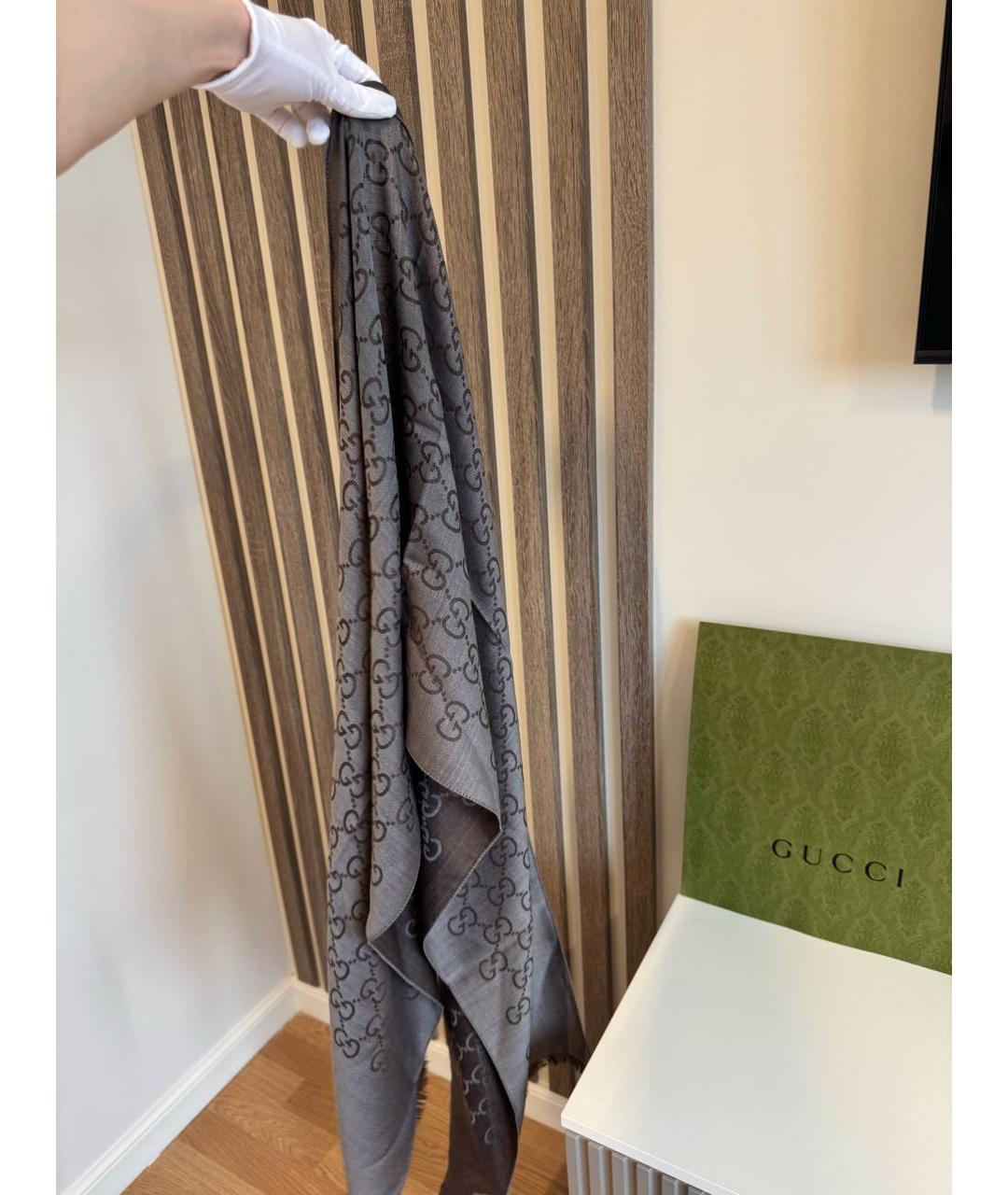 GUCCI Коричневый шерстяной шарф, фото 6