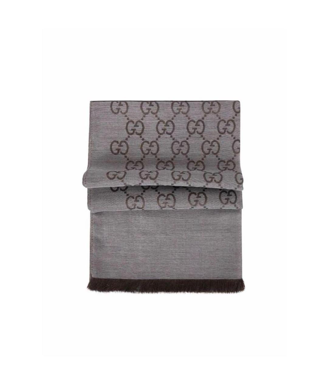 GUCCI Коричневый шерстяной шарф, фото 1