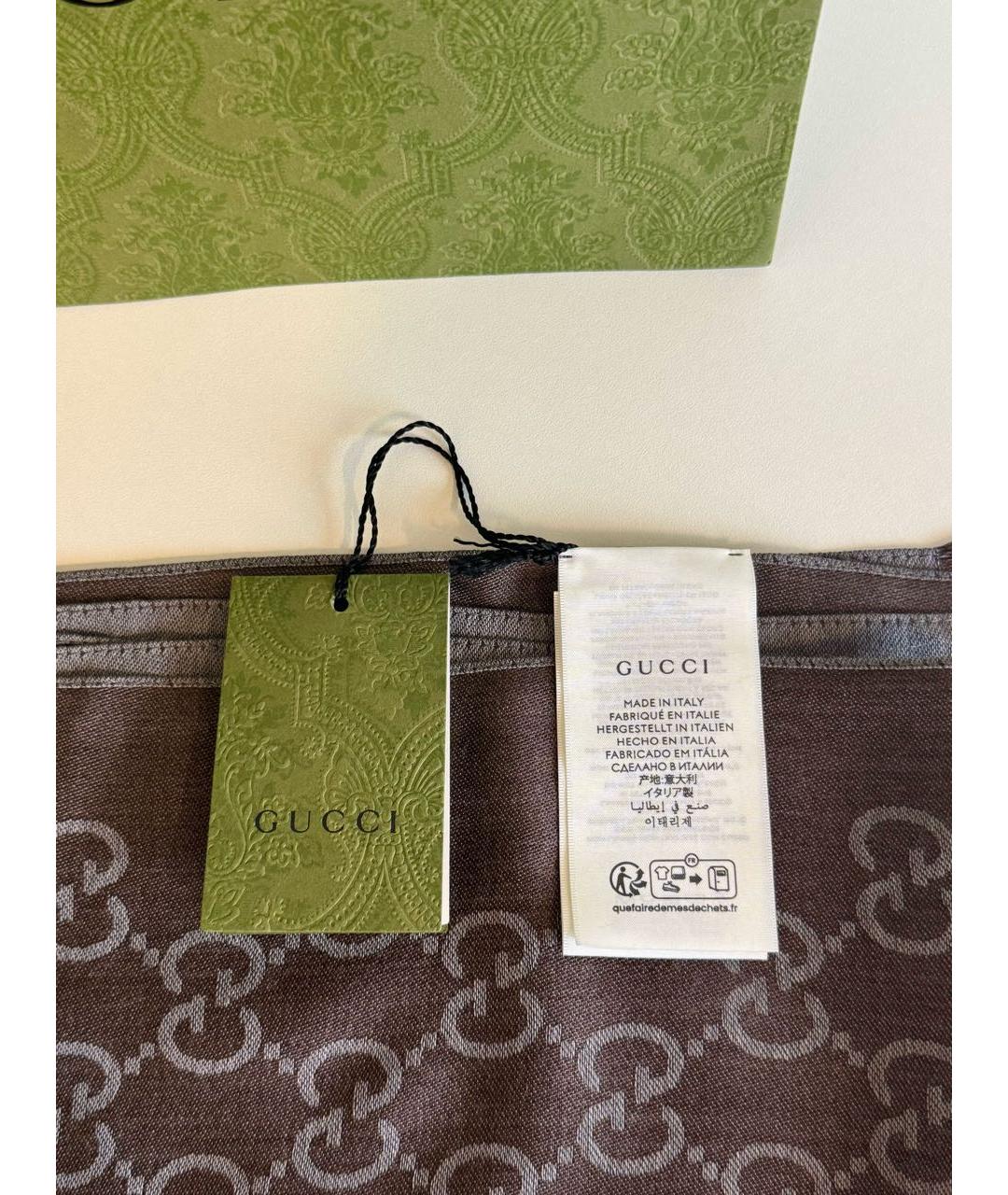 GUCCI Серый шерстяной шарф, фото 7