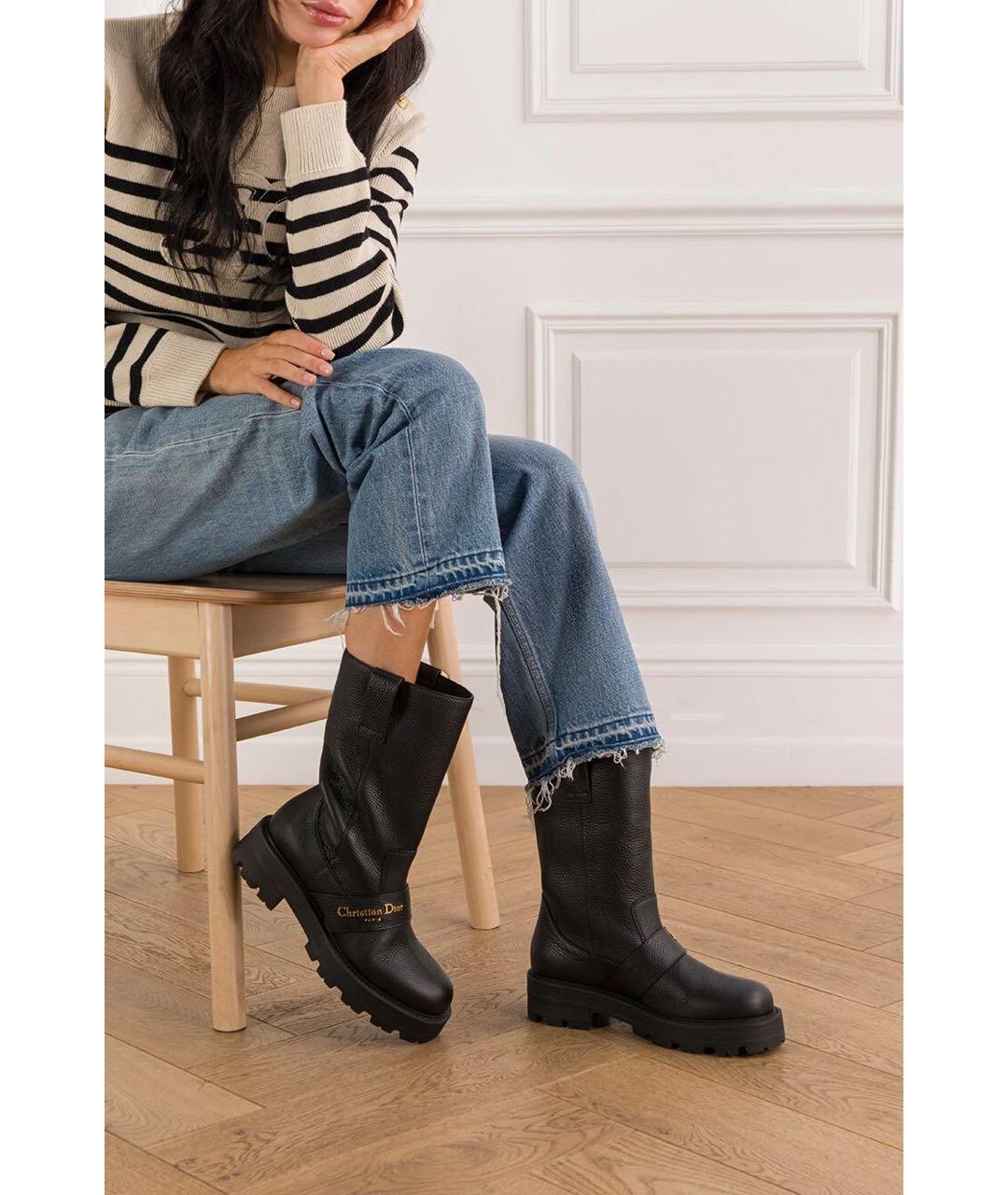 CHRISTIAN DIOR Черные кожаные сапоги, фото 2