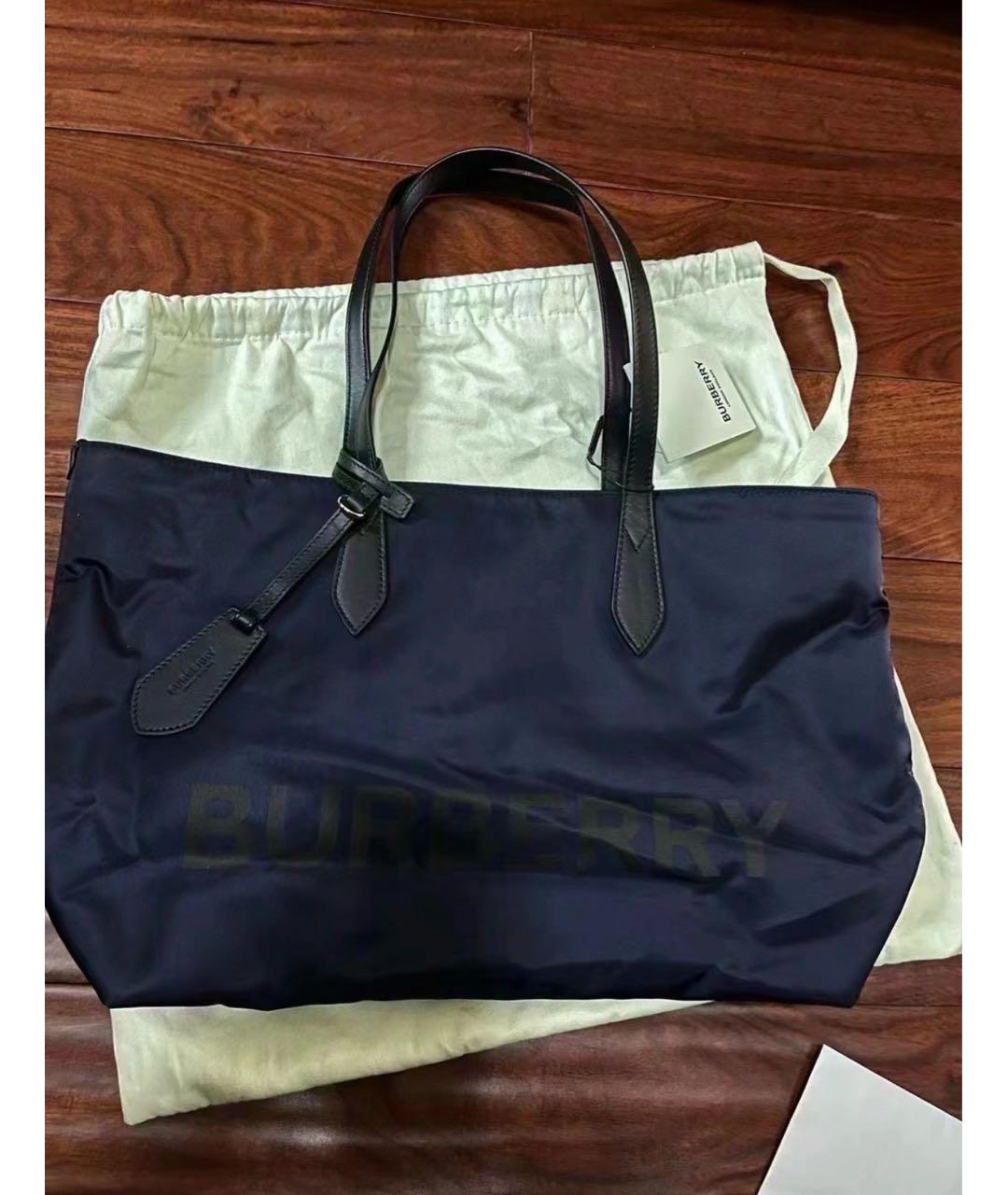 BURBERRY Темно-синяя тканевая сумка тоут, фото 6