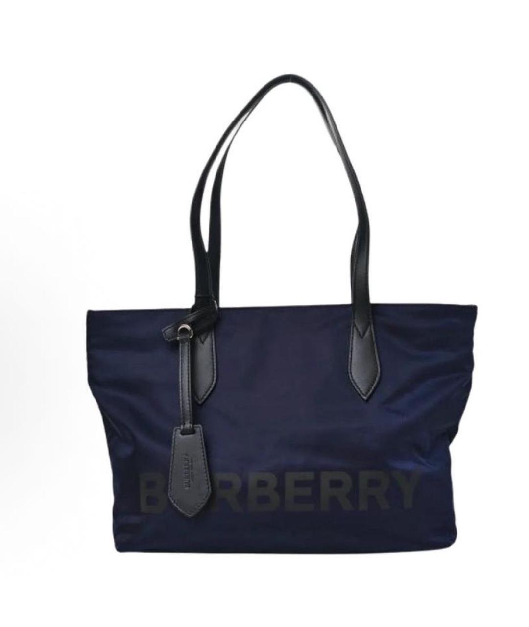 BURBERRY Темно-синяя тканевая сумка тоут, фото 7