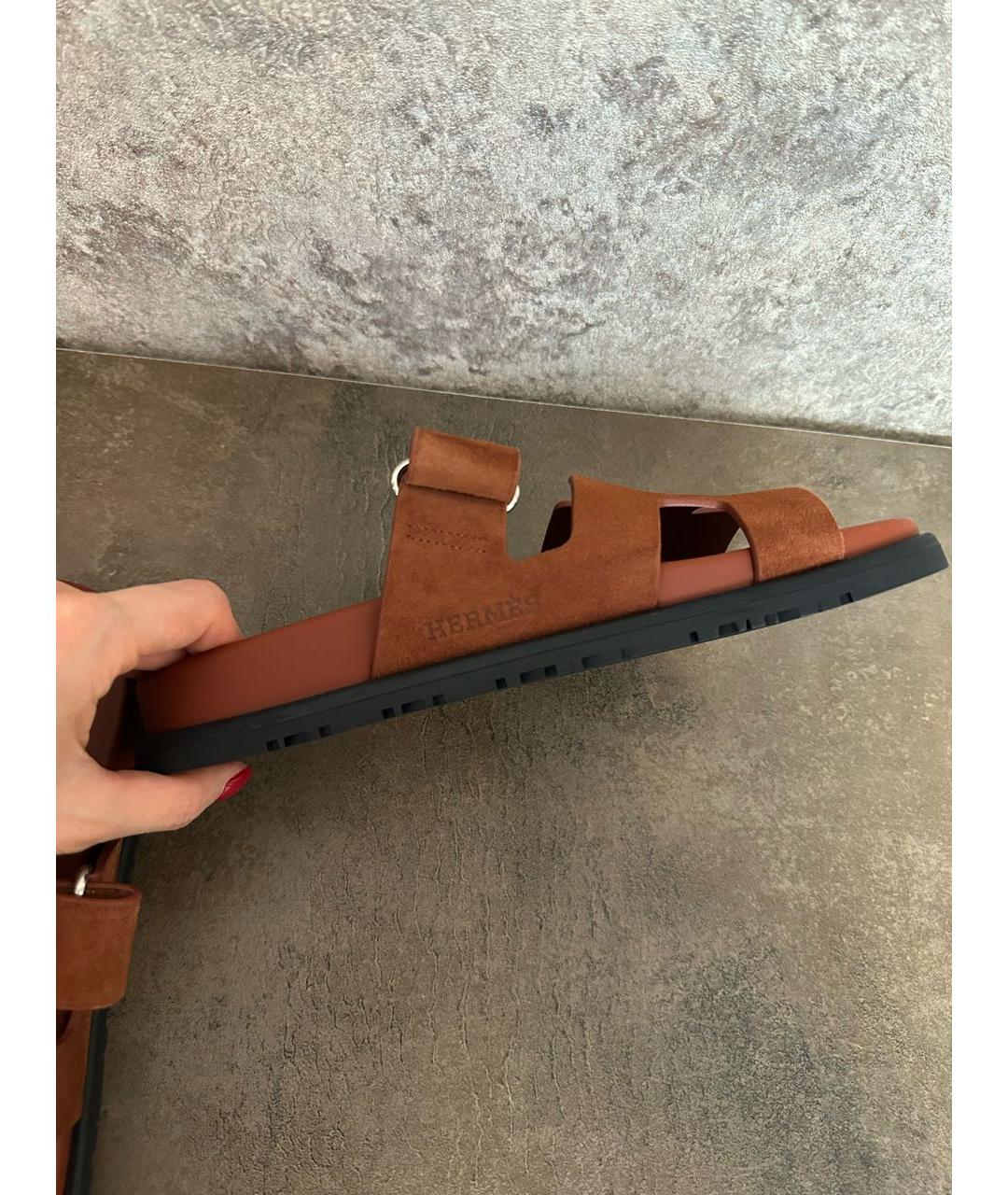 HERMES Оранжевое замшевые шлепанцы, фото 8