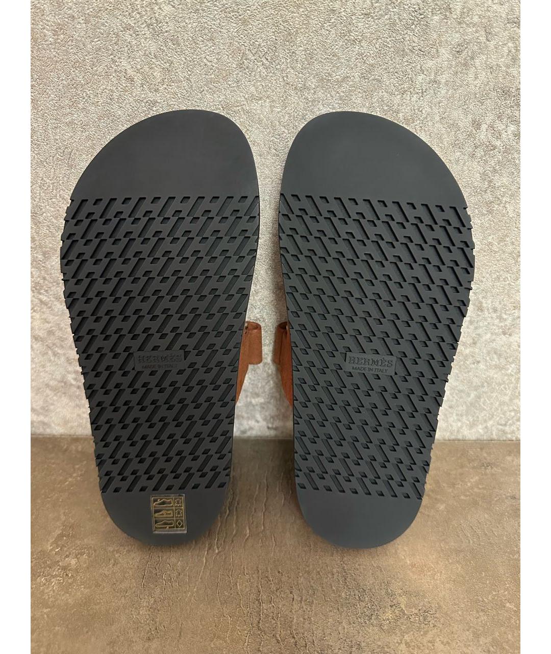 HERMES Оранжевое замшевые шлепанцы, фото 5