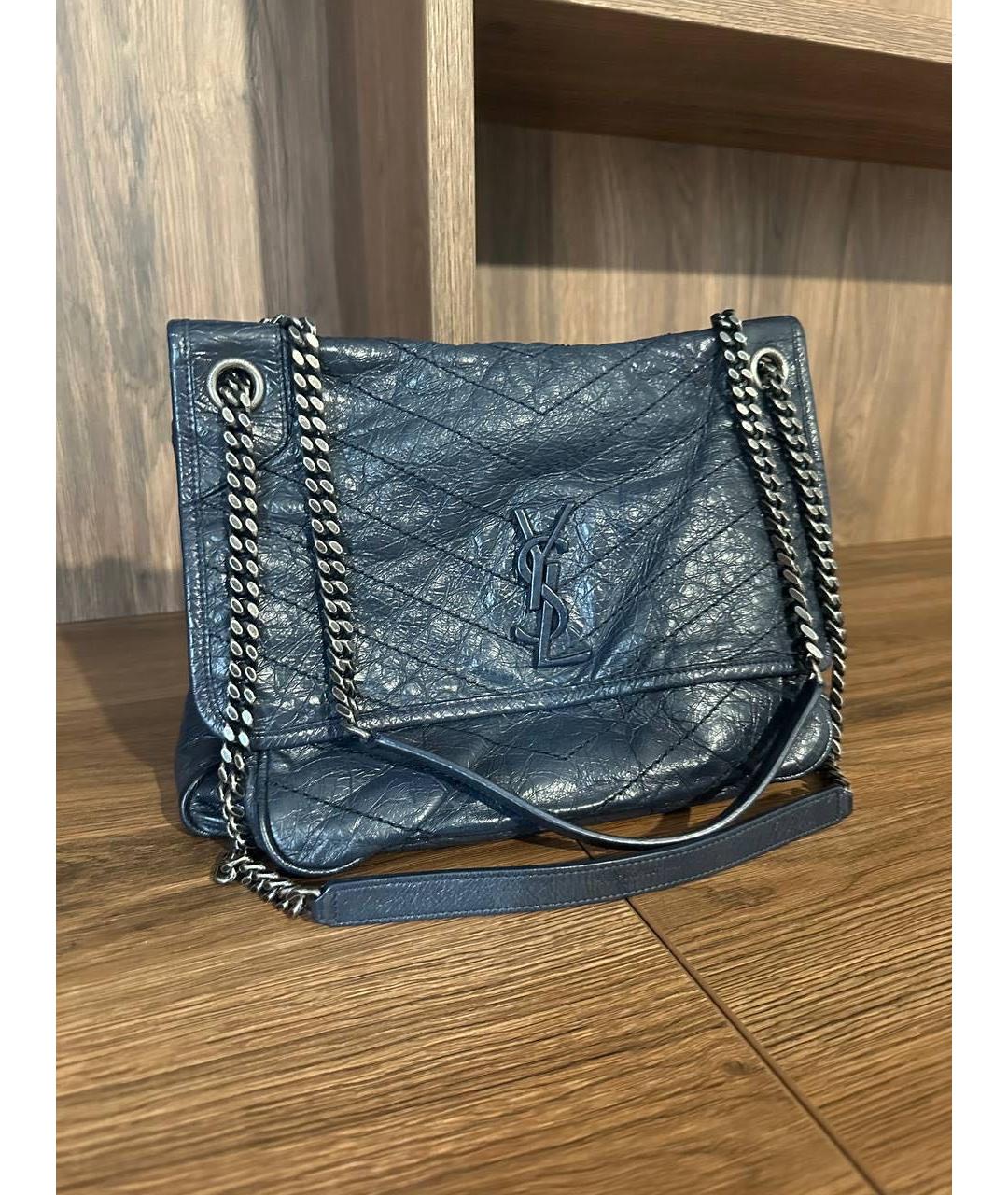 SAINT LAURENT Темно-синяя кожаная сумка через плечо, фото 9