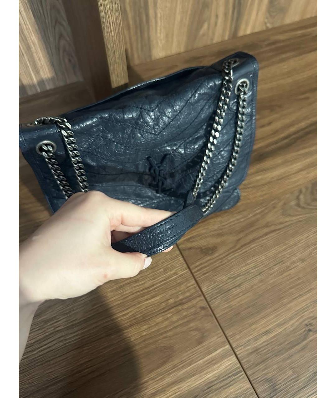 SAINT LAURENT Темно-синяя кожаная сумка через плечо, фото 2