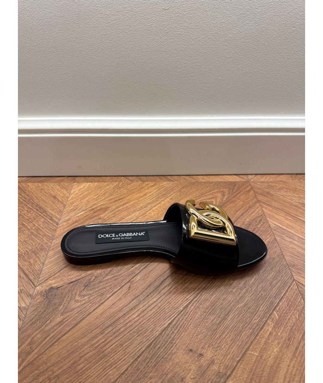 DOLCE&GABBANA Черные кожаные шлепанцы, фото 8