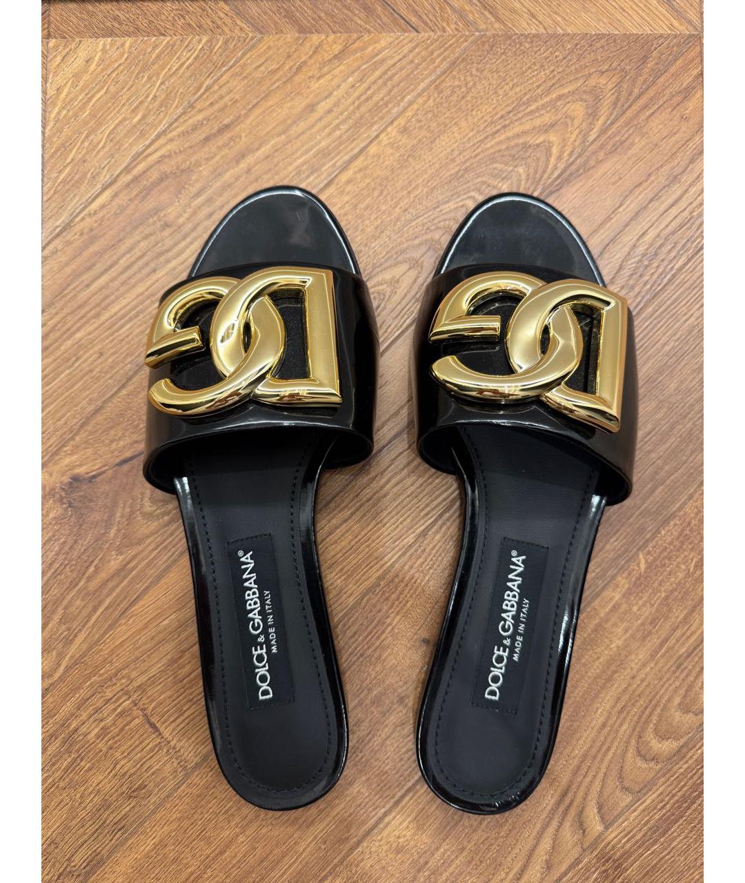 DOLCE&GABBANA Черные кожаные шлепанцы, фото 3