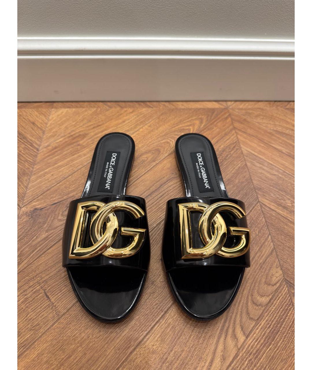 DOLCE&GABBANA Черные кожаные шлепанцы, фото 2