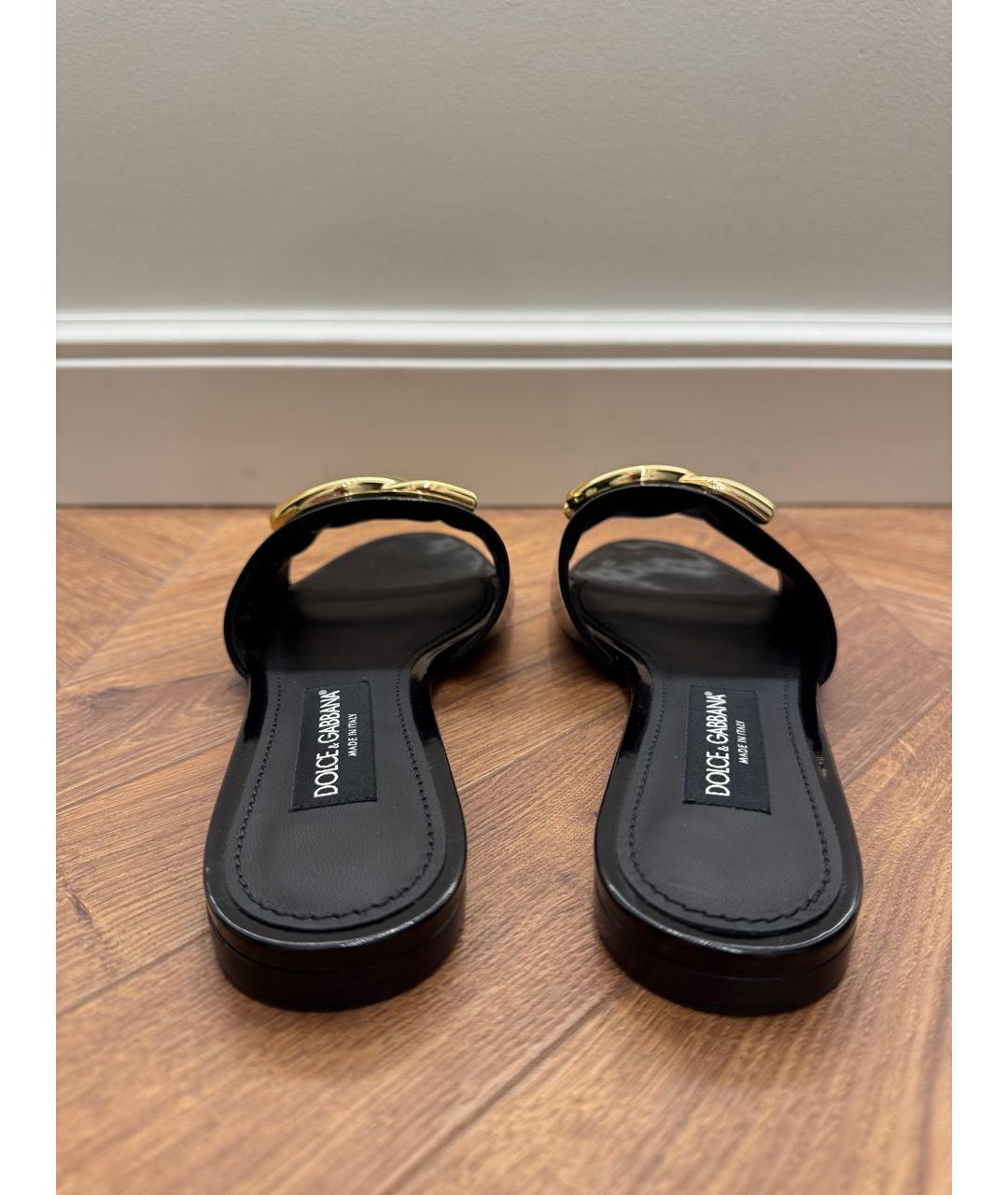DOLCE&GABBANA Черные кожаные шлепанцы, фото 4