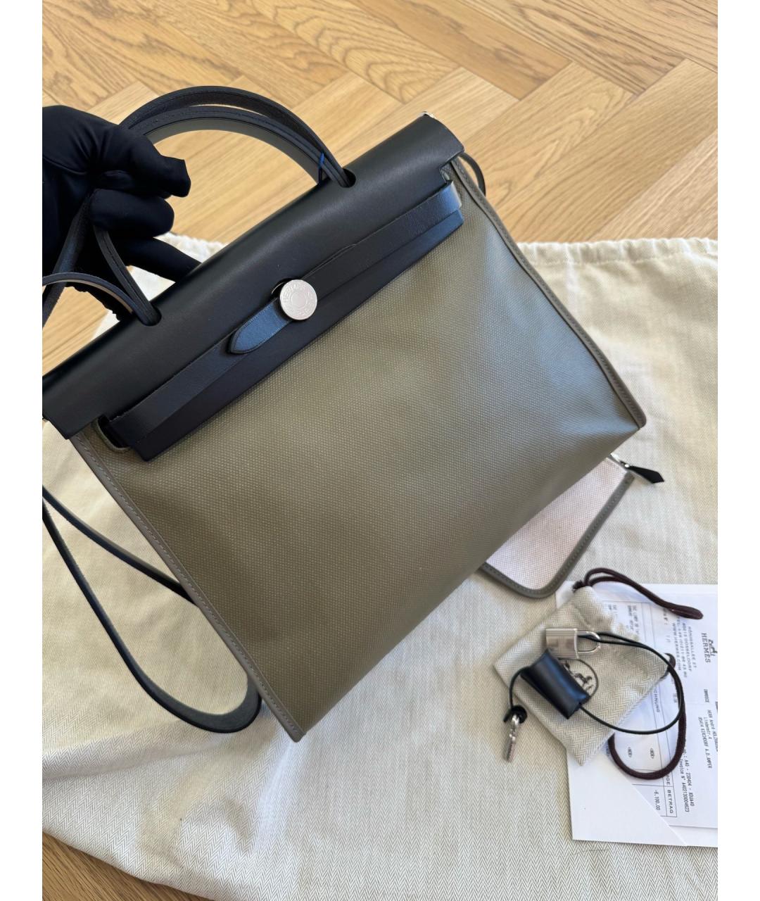 HERMES Хаки тканевая сумка через плечо, фото 4