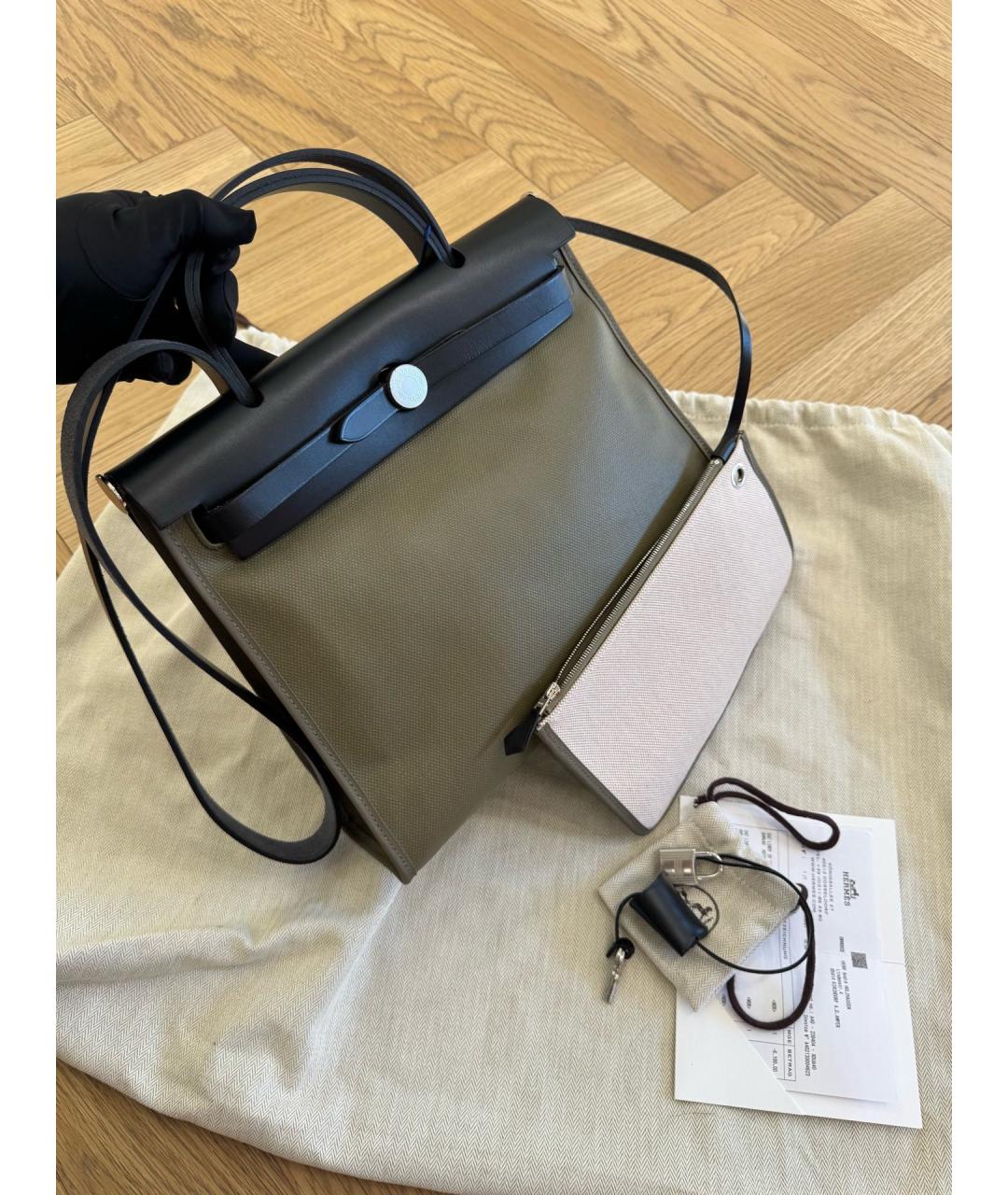 HERMES Хаки тканевая сумка через плечо, фото 2