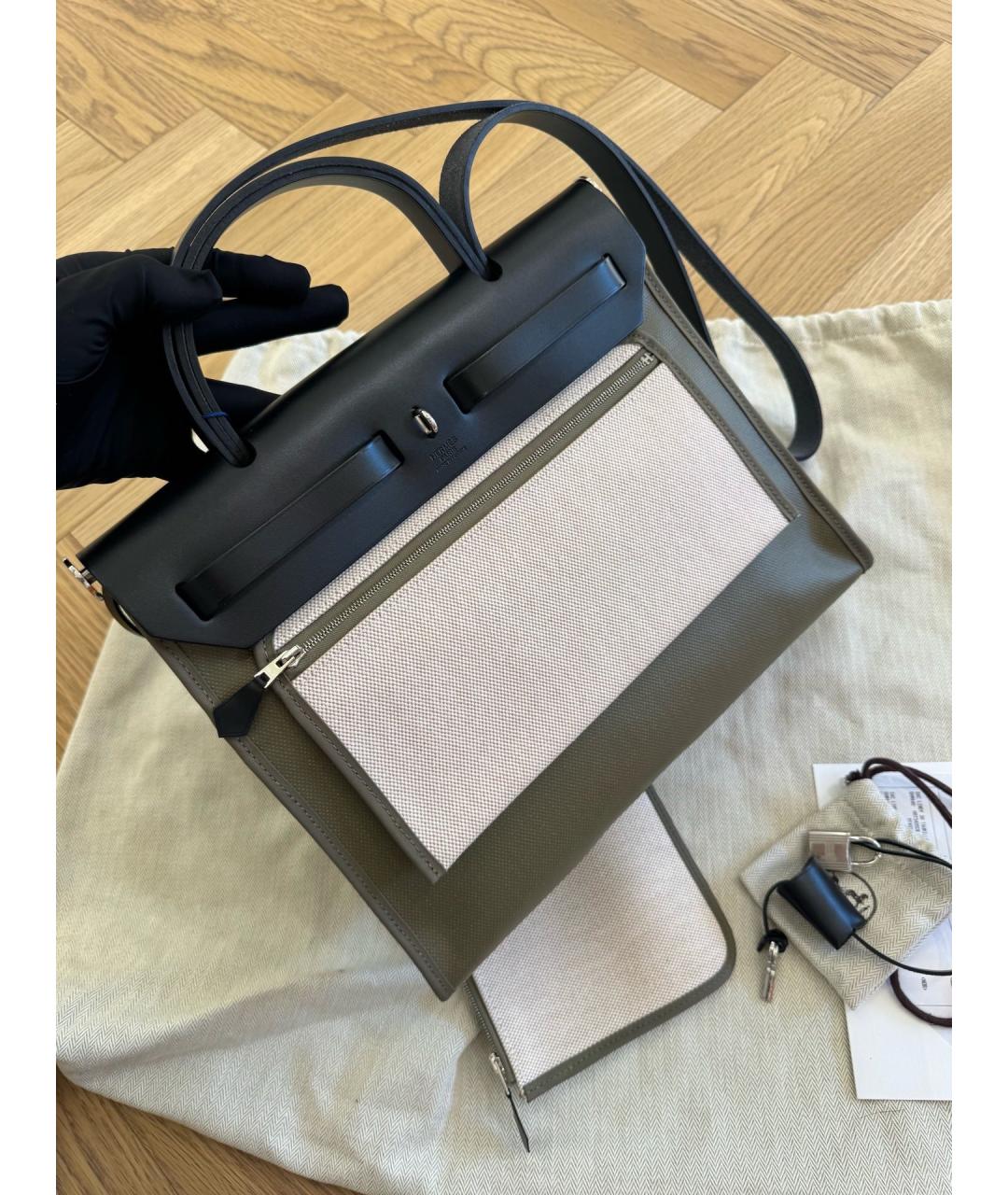 HERMES Хаки тканевая сумка через плечо, фото 3