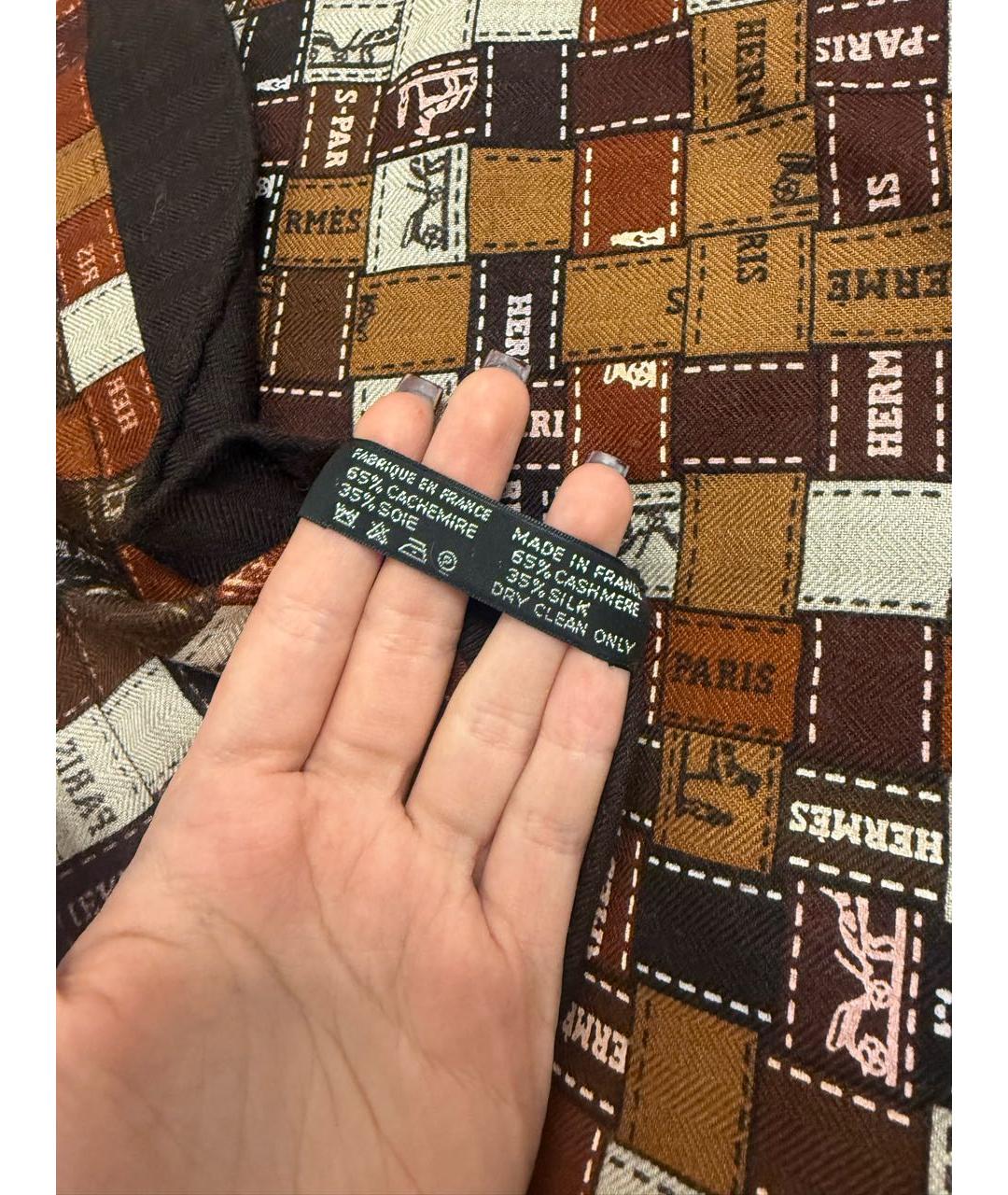 HERMES Коричневый кашемировый платок, фото 3