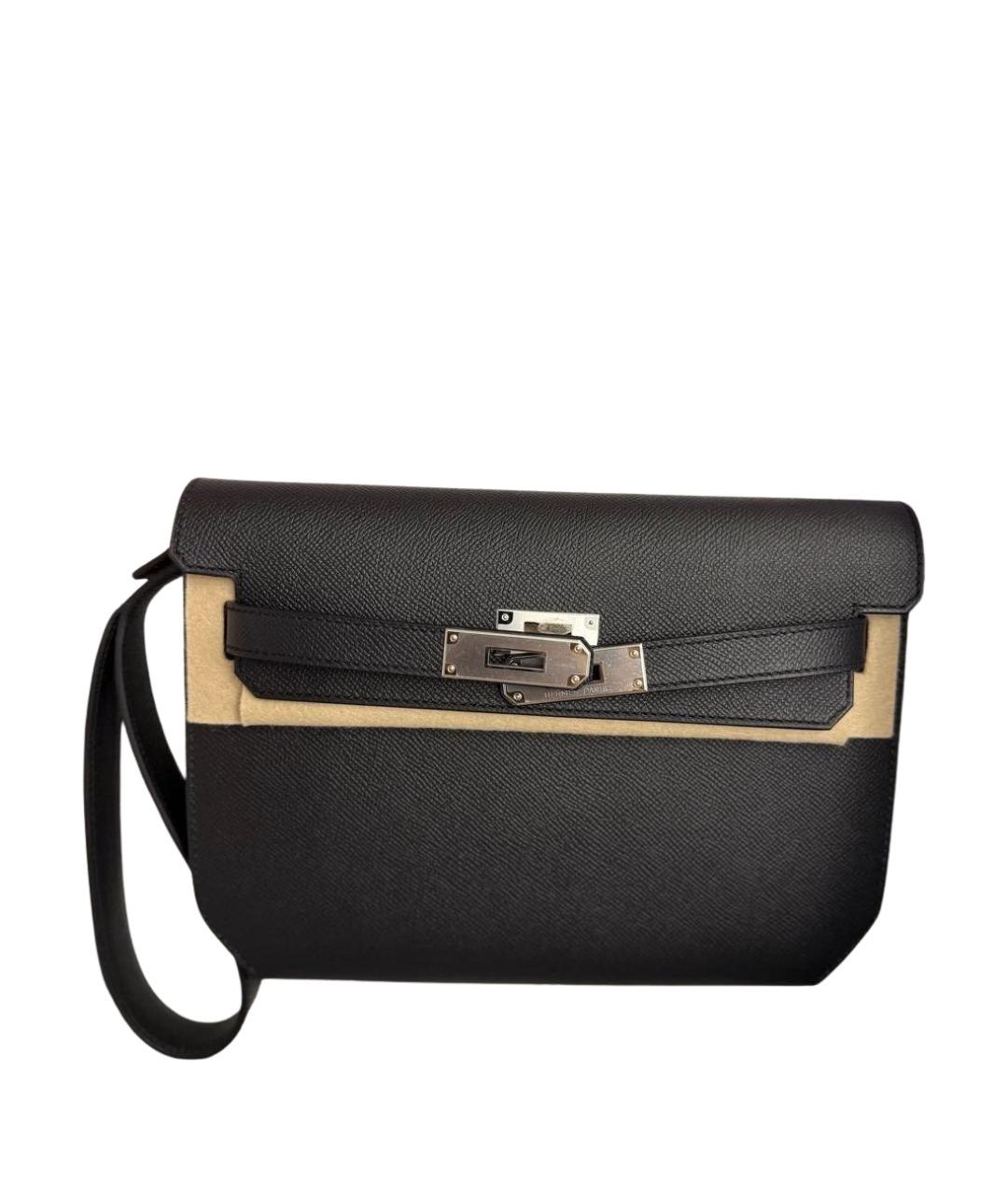 HERMES Черная кожаная барсетка, фото 7