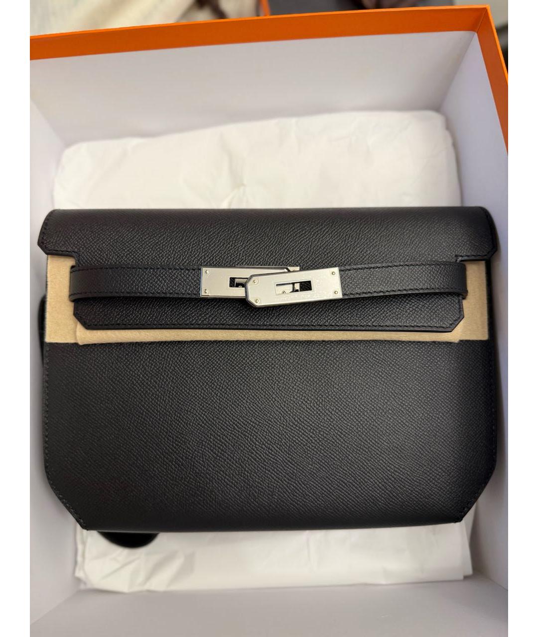 HERMES Черная кожаная барсетка, фото 2