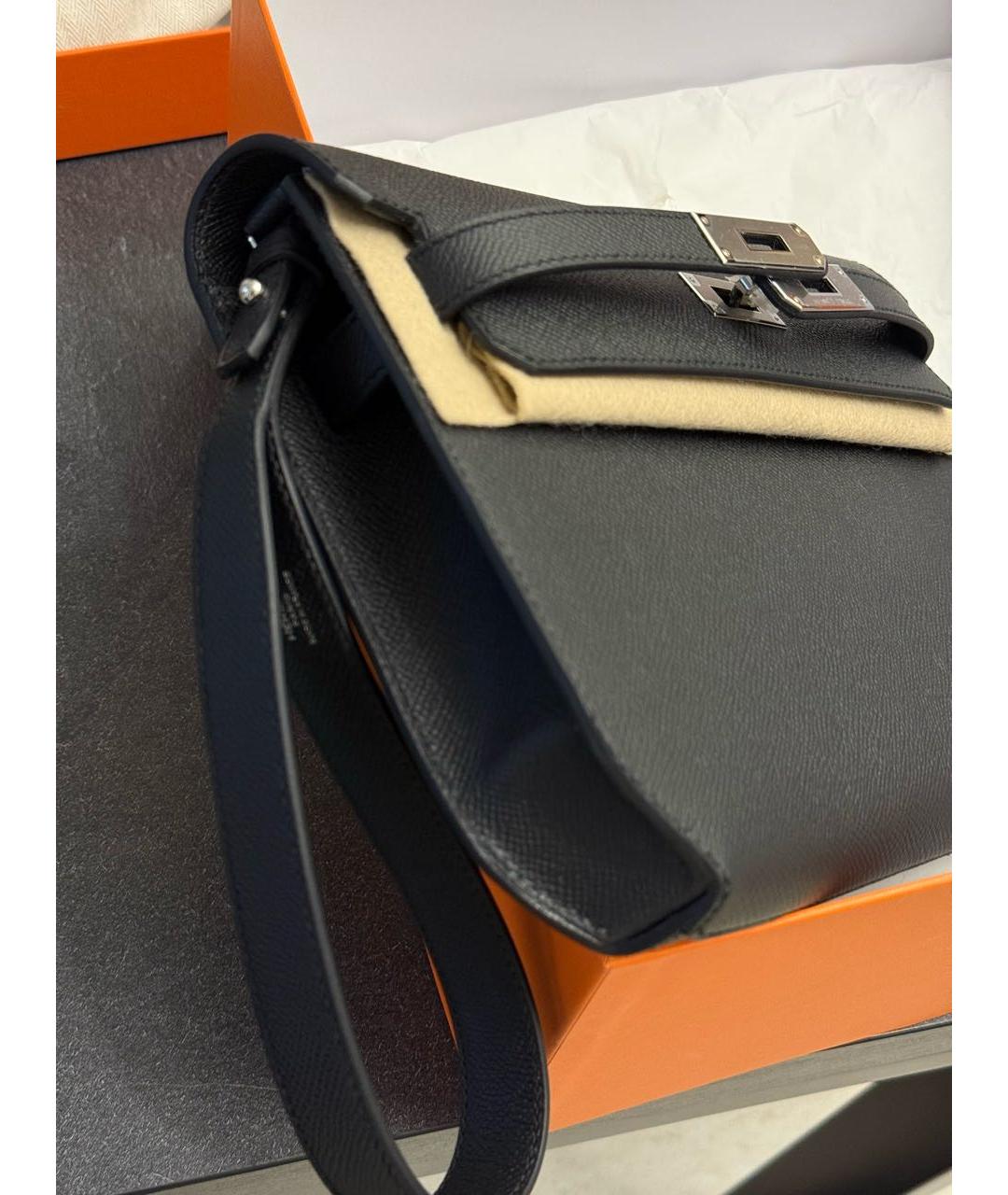 HERMES Черная кожаная барсетка, фото 5