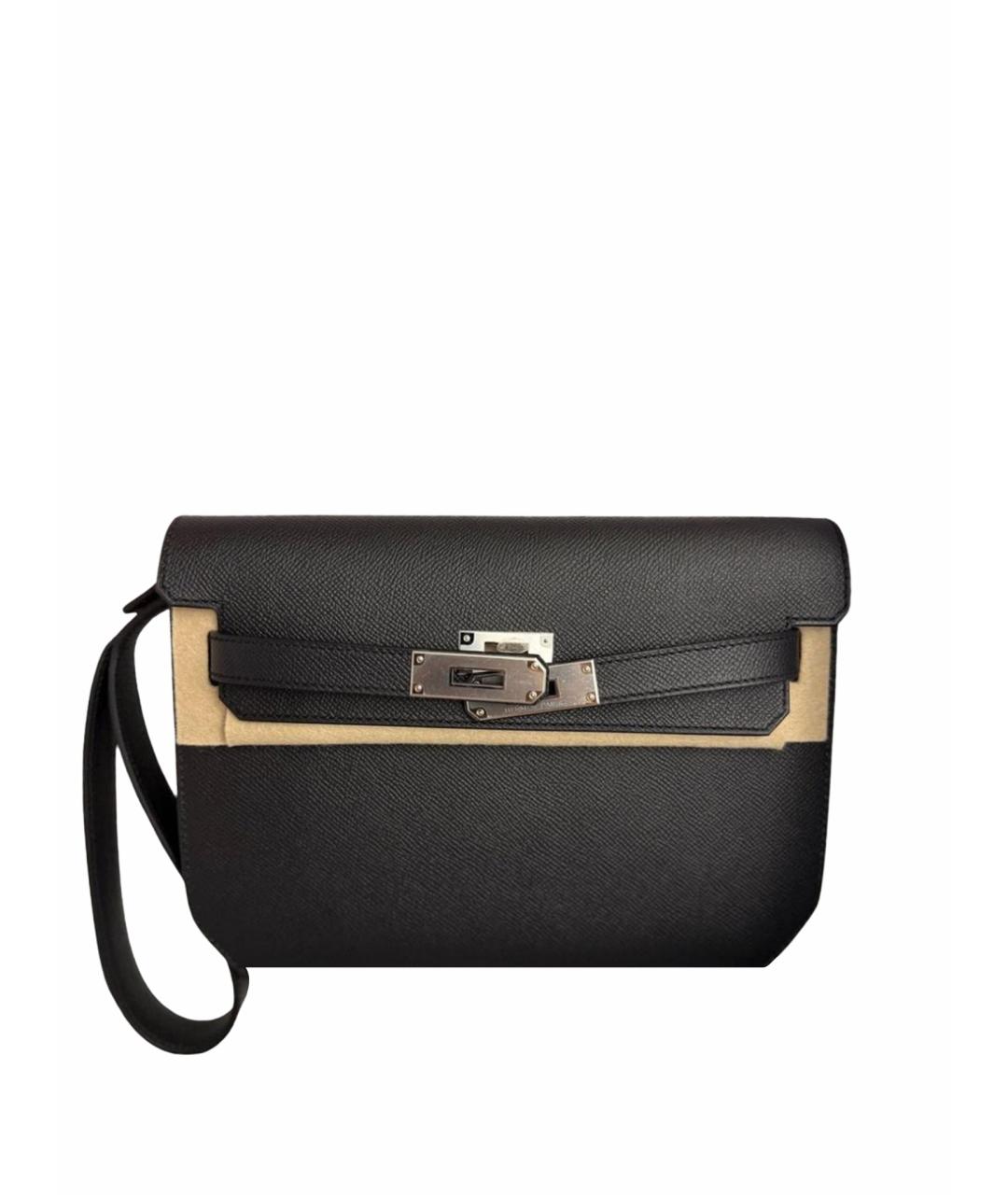 HERMES Черная кожаная барсетка, фото 1