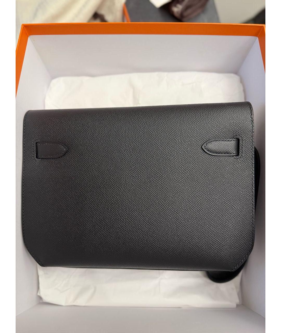 HERMES Черная кожаная барсетка, фото 3