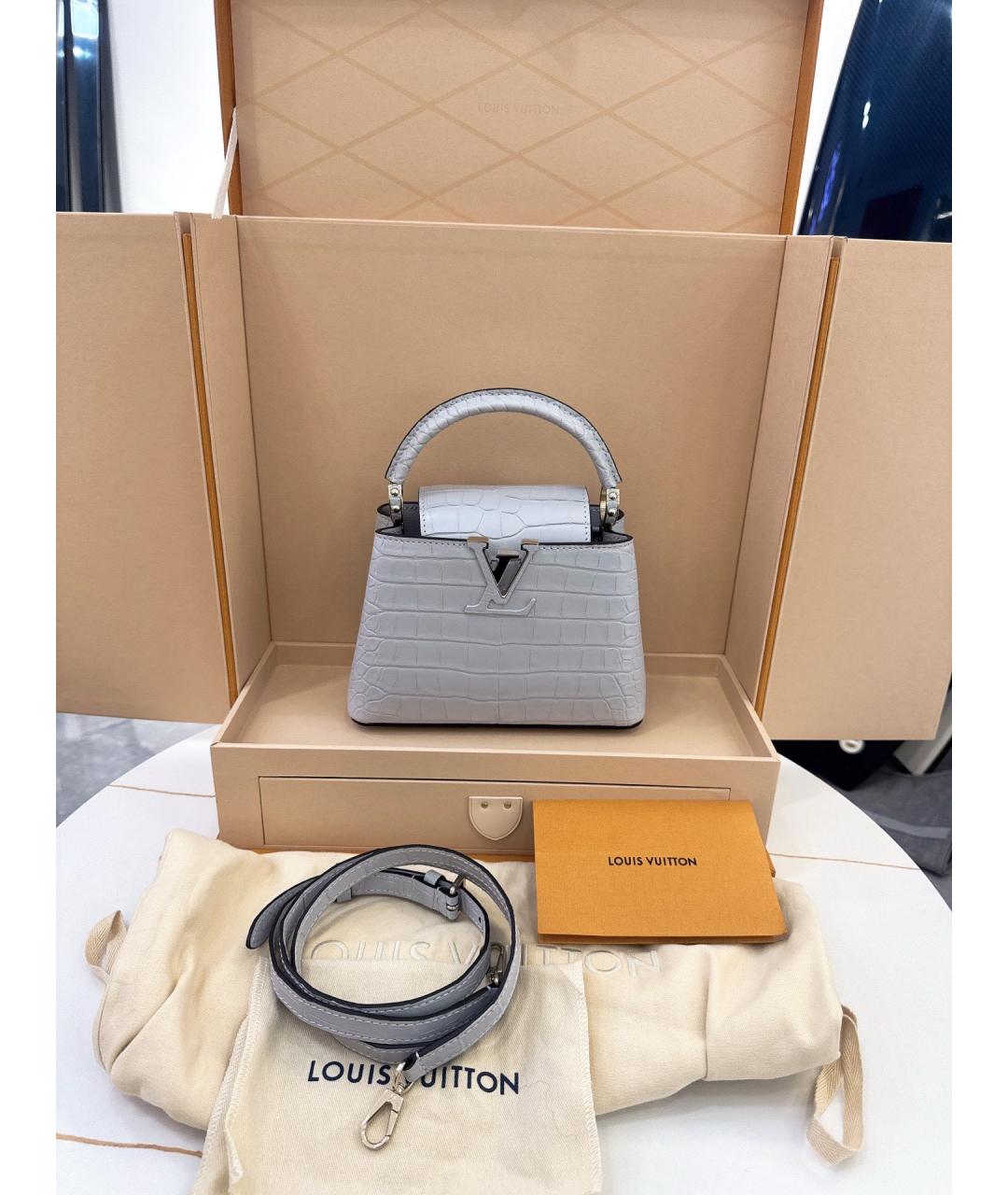 LOUIS VUITTON Серая сумка с короткими ручками из экзотической кожи, фото 7