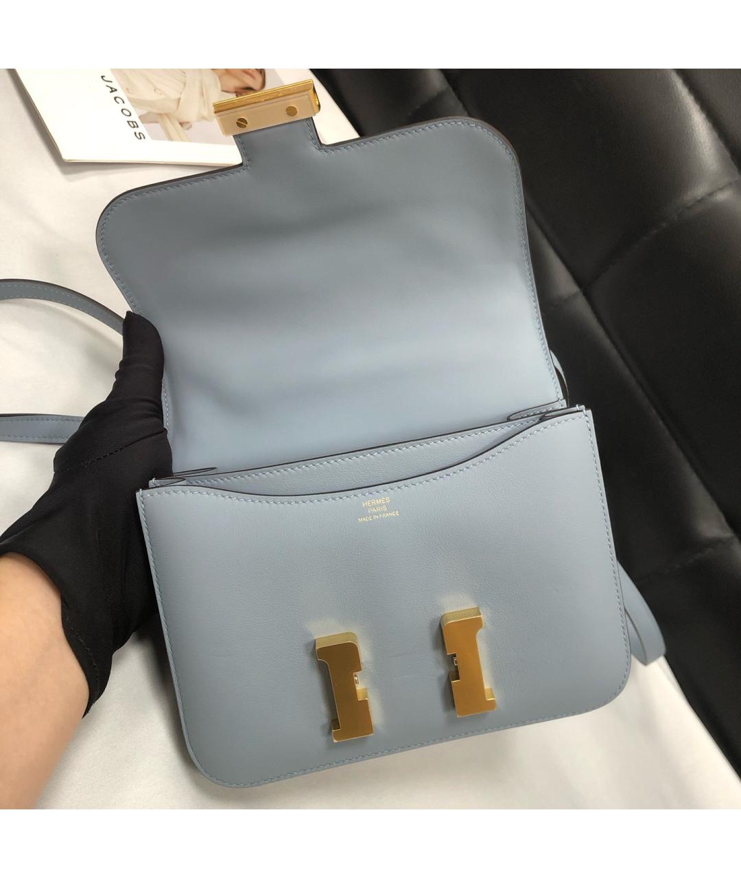 HERMES Голубая кожаная сумка через плечо, фото 6