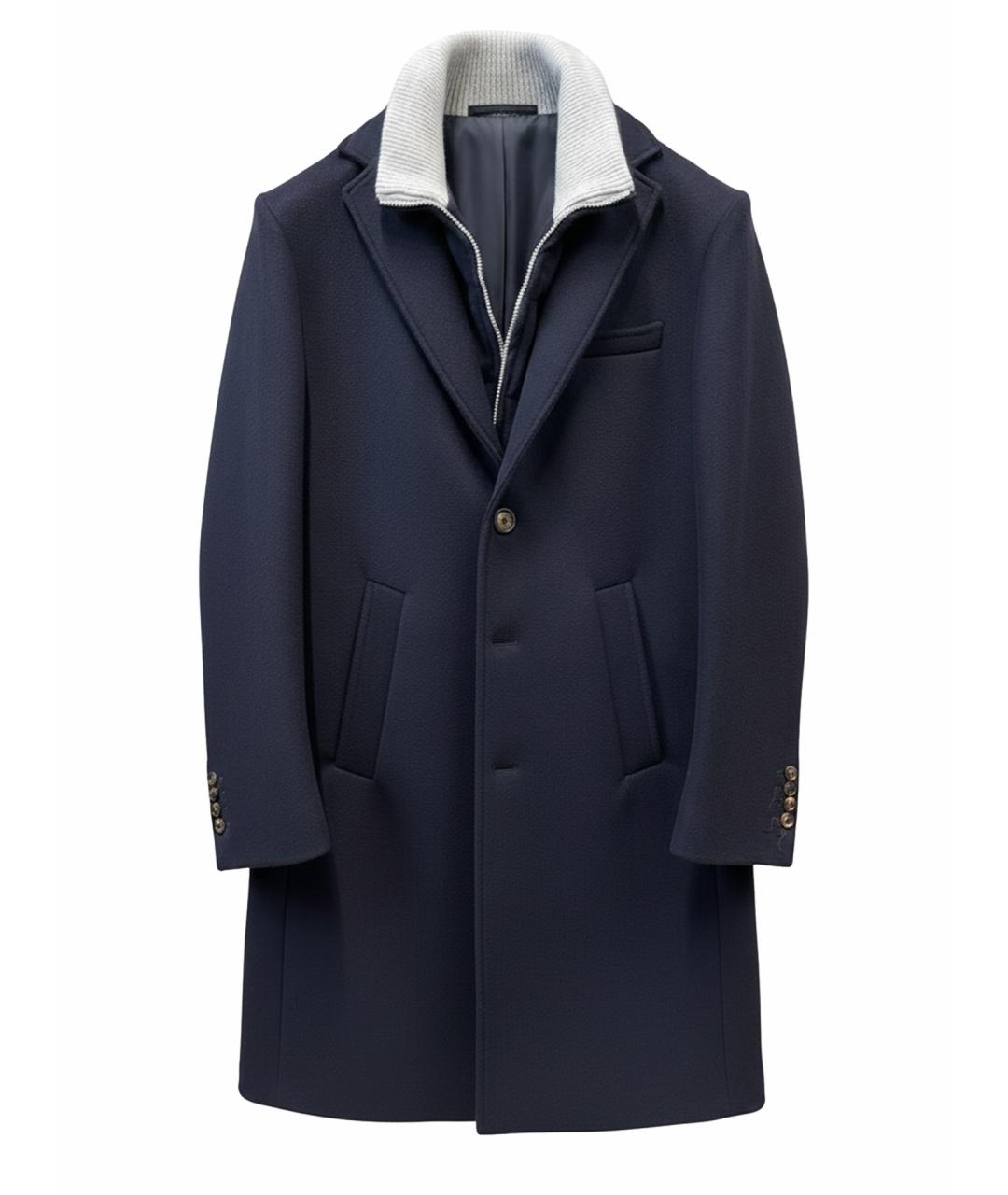ELEVENTY Темно-синее шерстяное пальто, фото 1