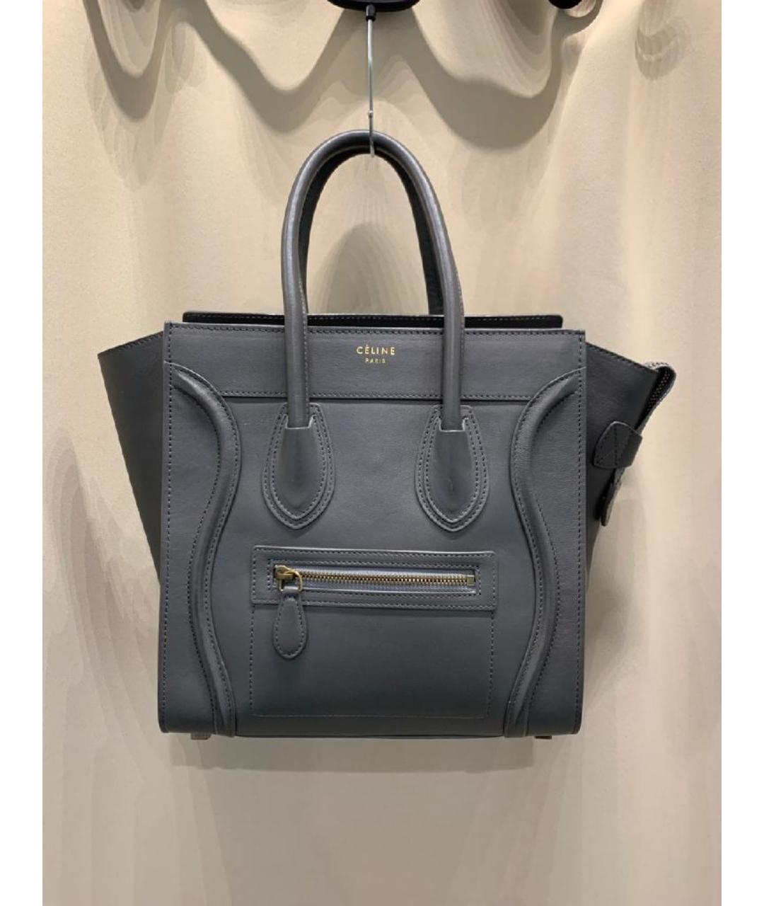 CELINE Серая кожаная сумка с короткими ручками, фото 10