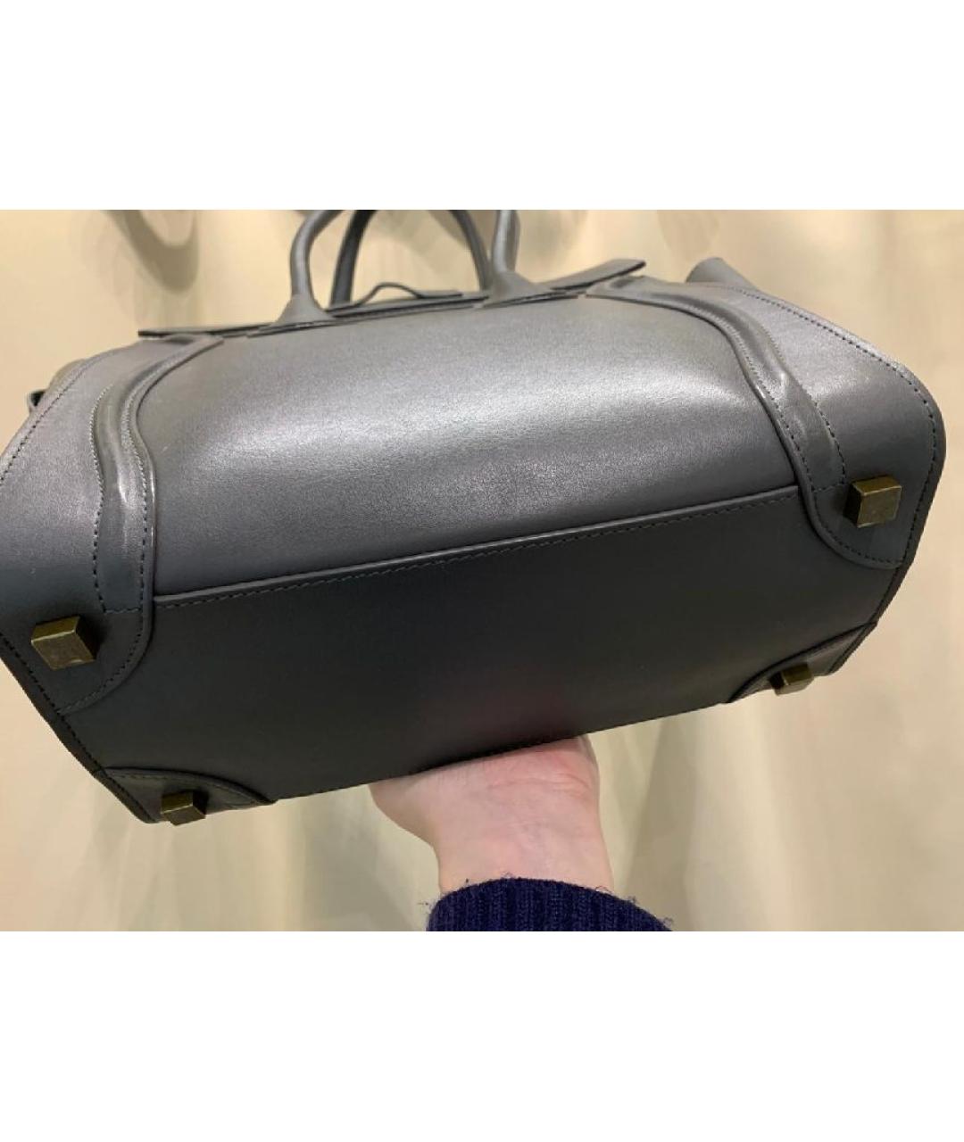 CELINE Серая кожаная сумка с короткими ручками, фото 9