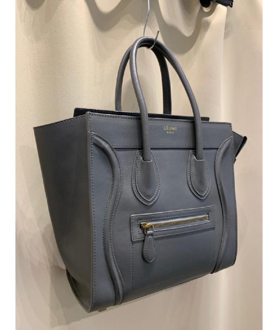 CELINE Серая кожаная сумка с короткими ручками, фото 2