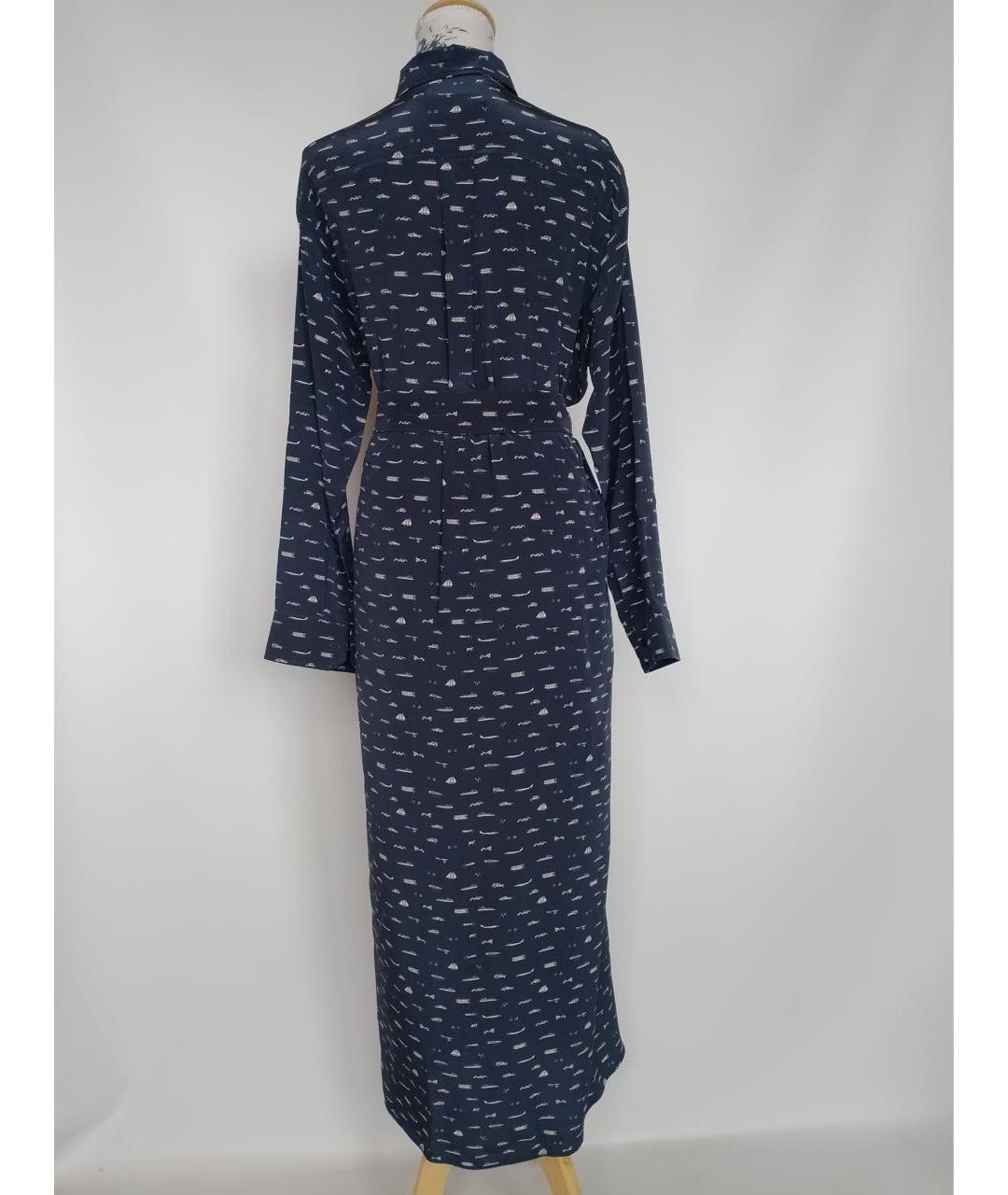 WEEKEND MAX MARA Темно-синее шелковое повседневное платье, фото 4