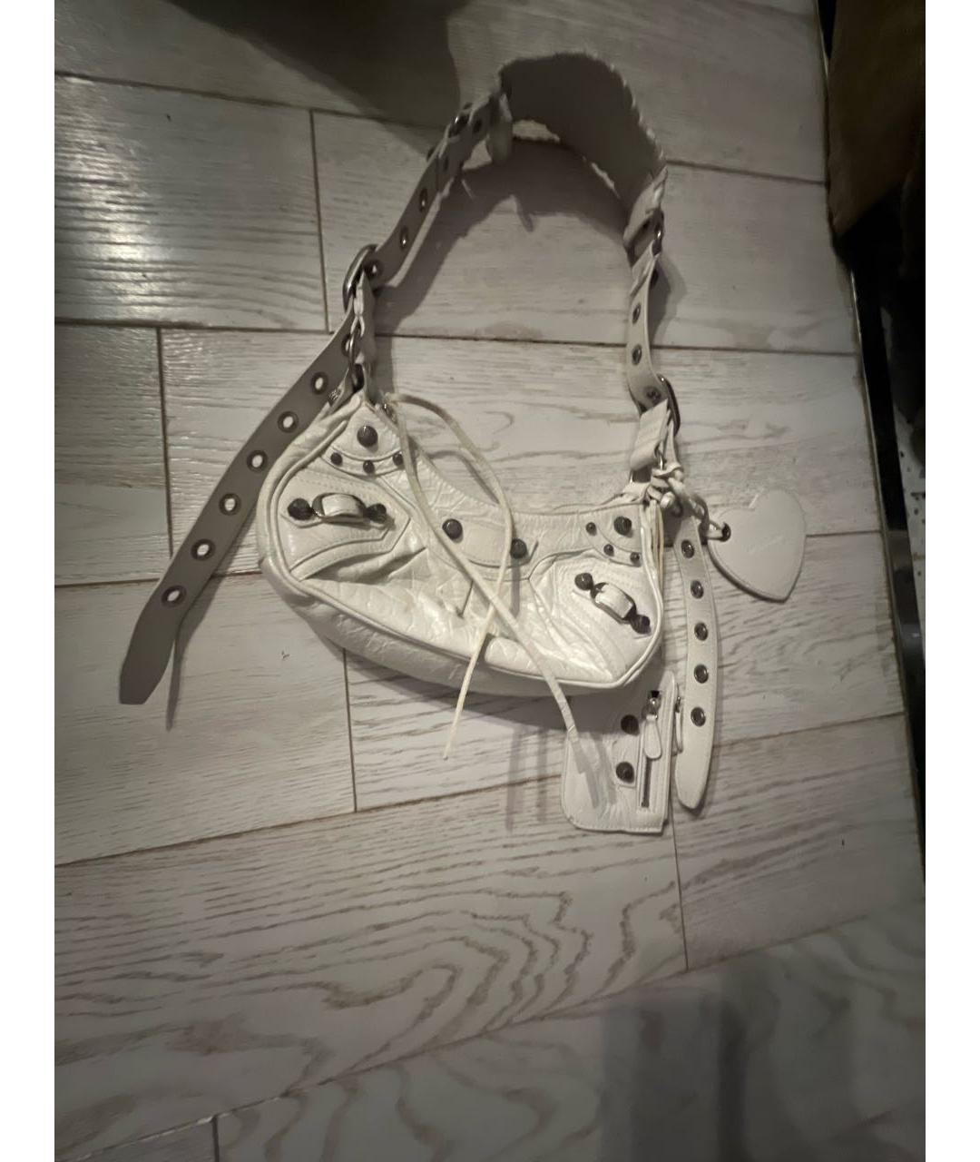 BALENCIAGA Белая кожаная сумка с короткими ручками, фото 5