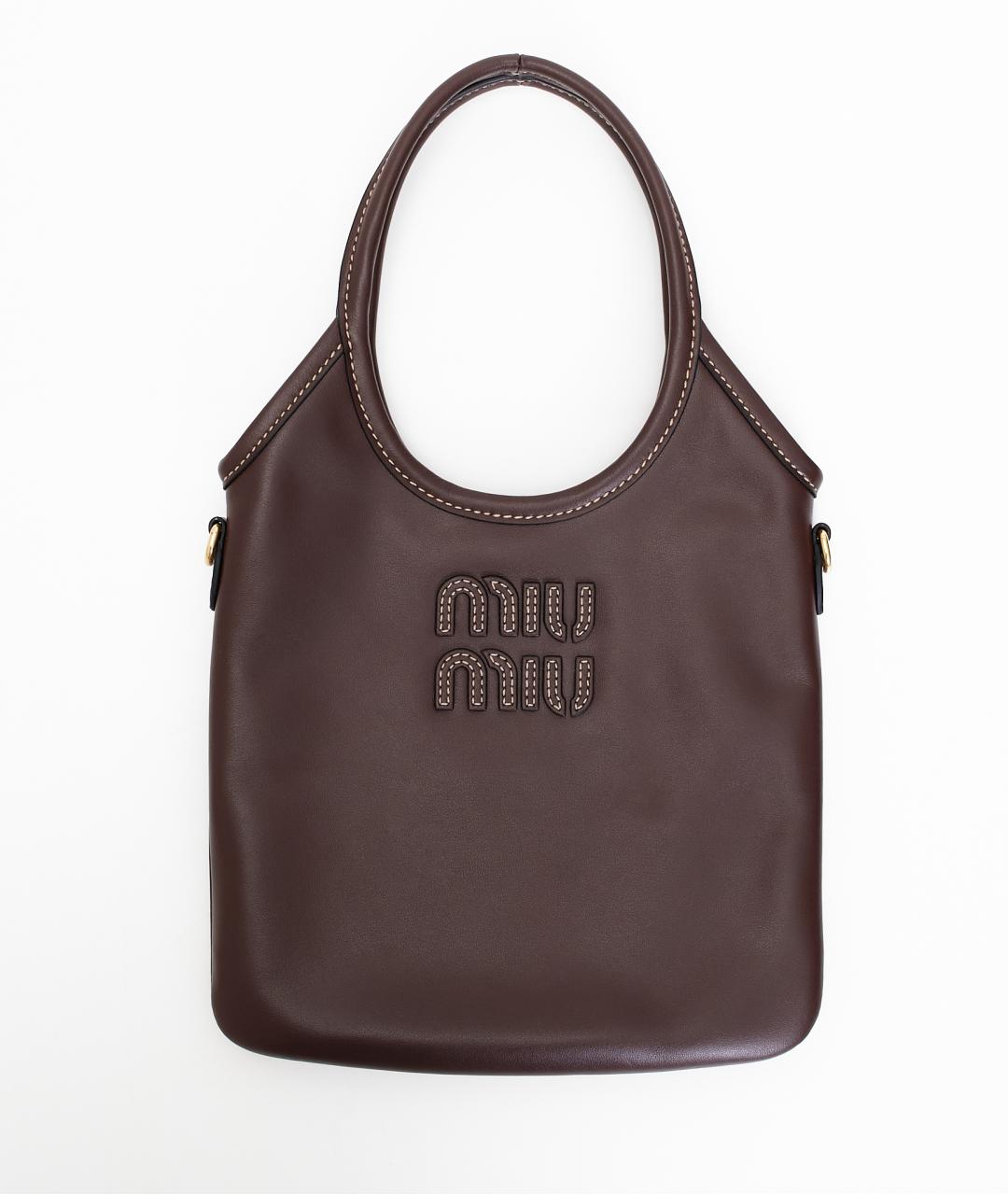 MIU MIU Коричневая кожаная сумка с короткими ручками, фото 1