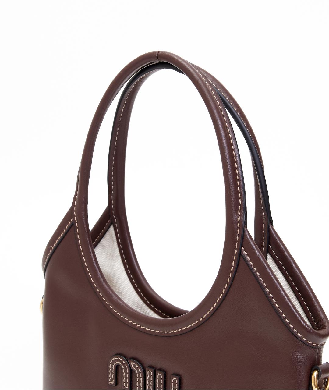 MIU MIU Коричневая кожаная сумка с короткими ручками, фото 4